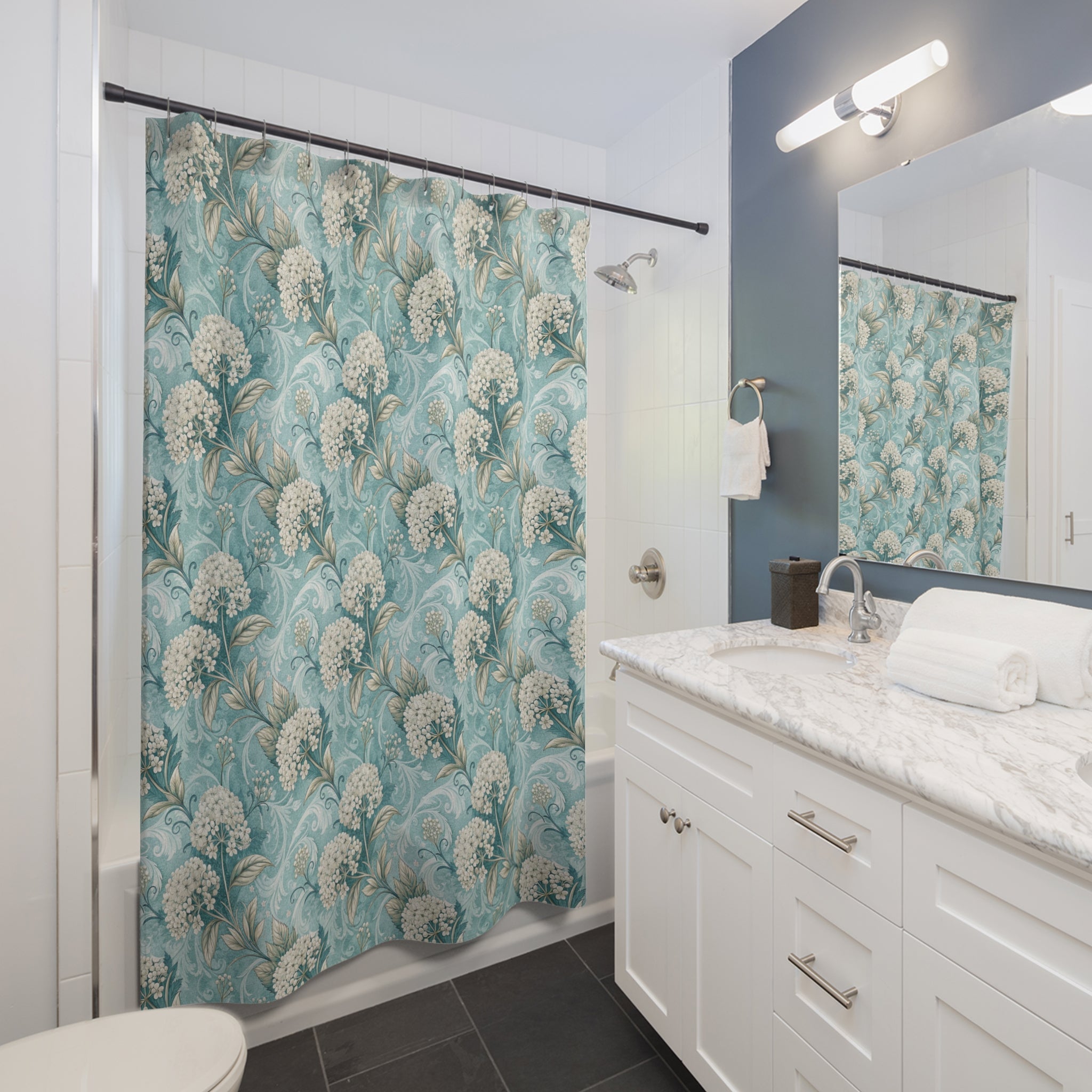 Teal Floral Pastels Shower Curtain