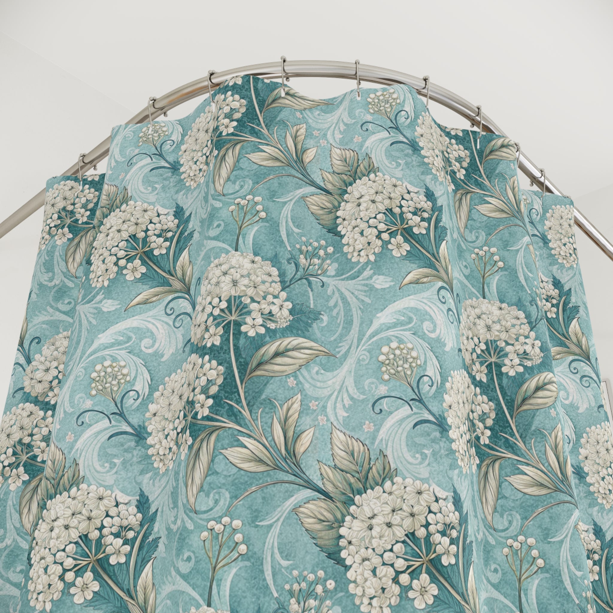 Teal Floral Pastels Shower Curtain