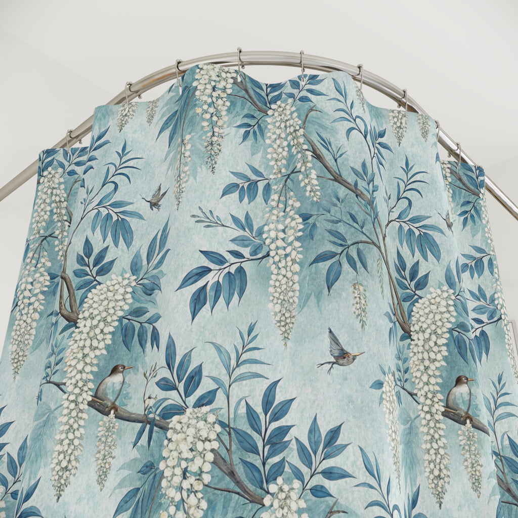 Floral Shower Curtains - Dreamy Light Blue Floral Design