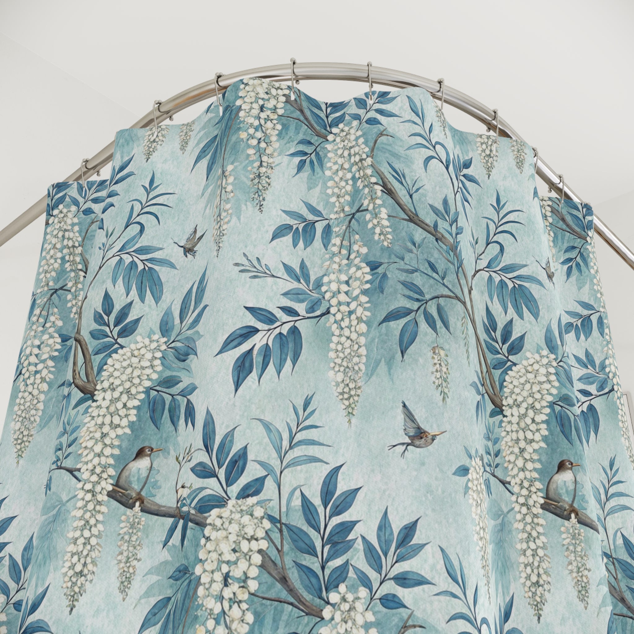 Floral Shower Curtains - Dreamy Light Blue Floral Design