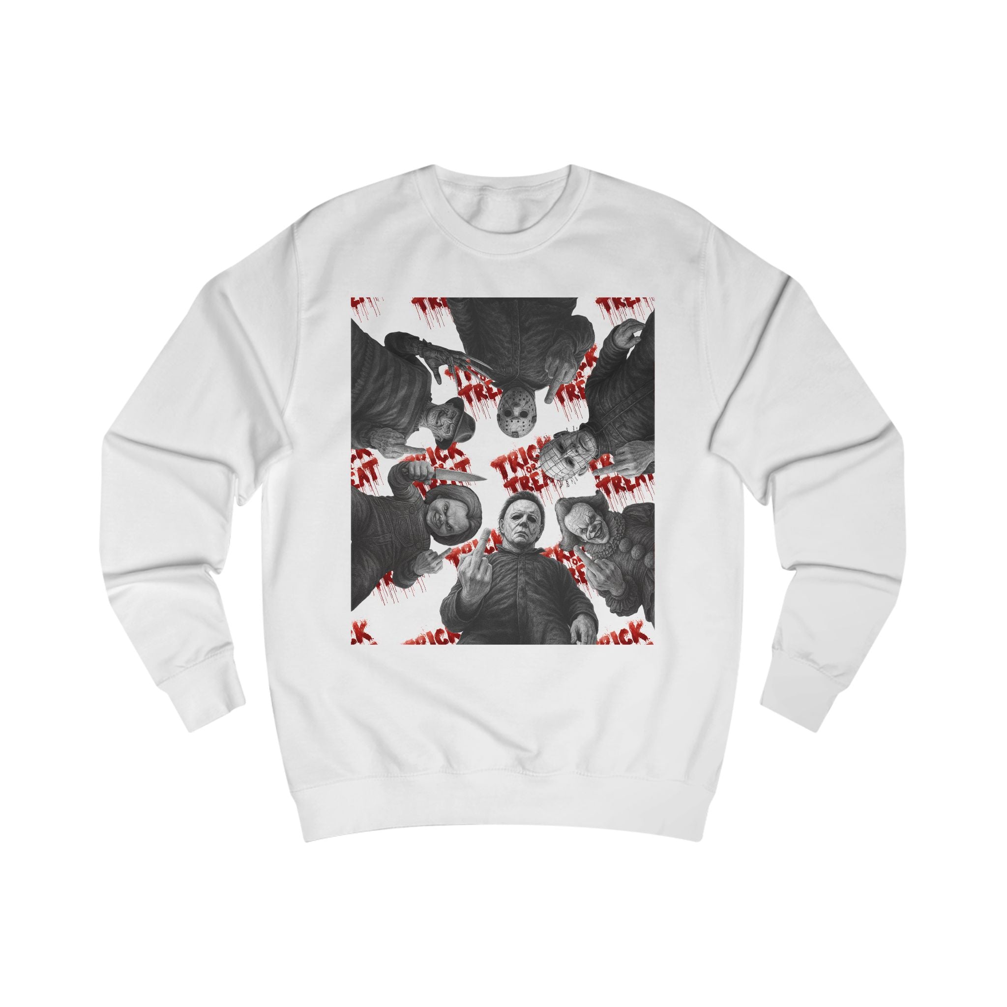Retro Horror Trick or Treat Unisex Sweatshirt | Cozy Halloween Apparel, Perfect for Fall Celebrations, Gift for Ghost Lovers, Holiday Fashion