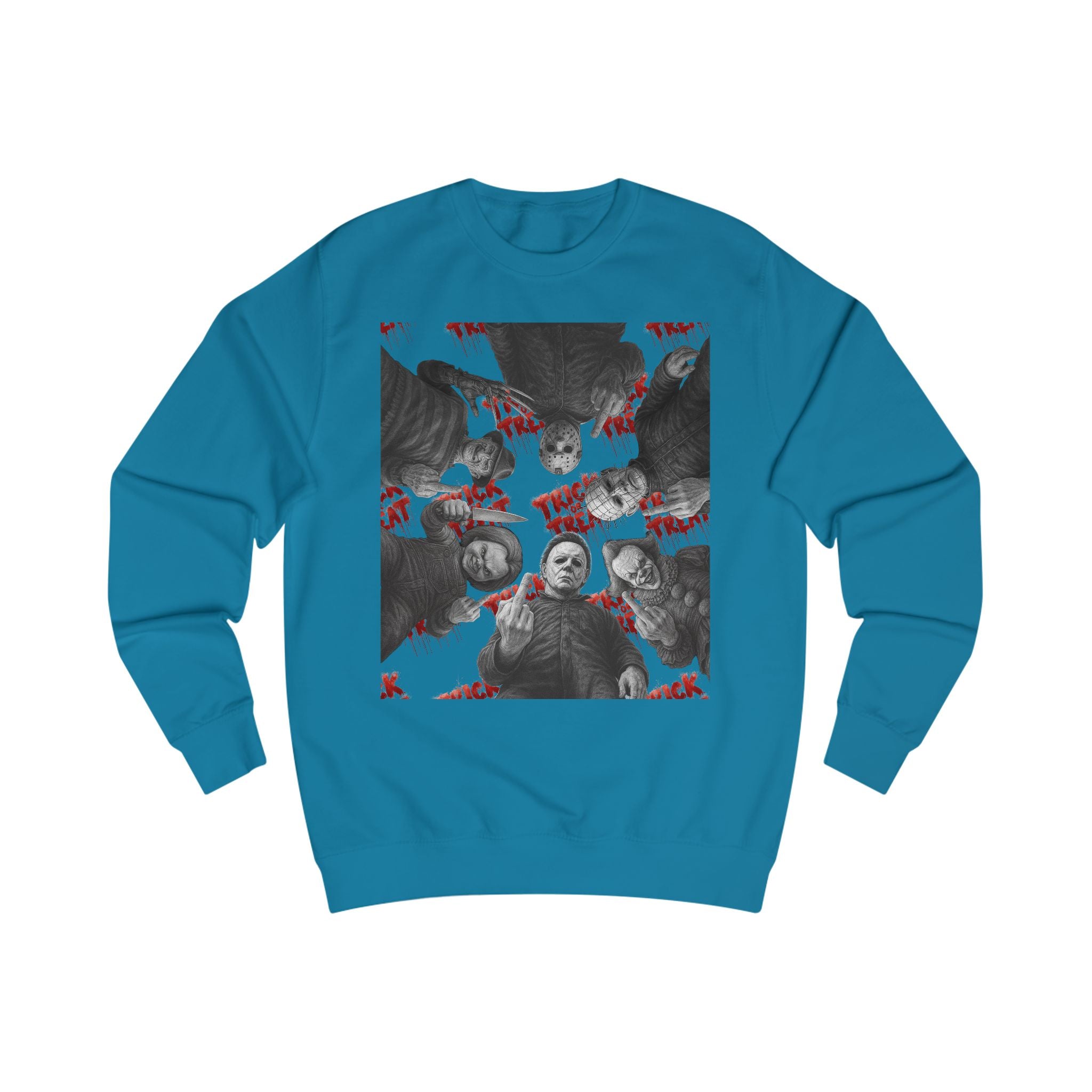 Retro Horror Trick or Treat Unisex Sweatshirt | Cozy Halloween Apparel, Perfect for Fall Celebrations, Gift for Ghost Lovers, Holiday Fashion