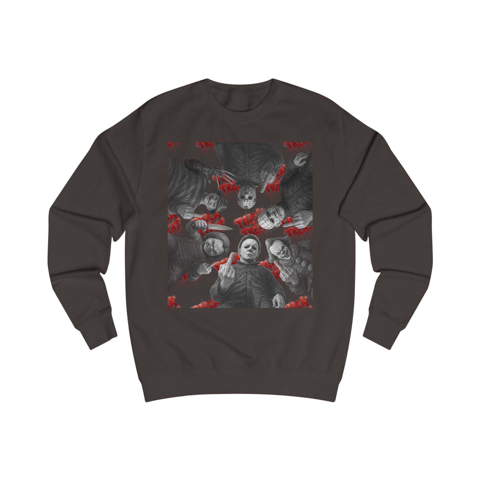 Retro Horror Trick or Treat Unisex Sweatshirt | Cozy Halloween Apparel, Perfect for Fall Celebrations, Gift for Ghost Lovers, Holiday Fashion