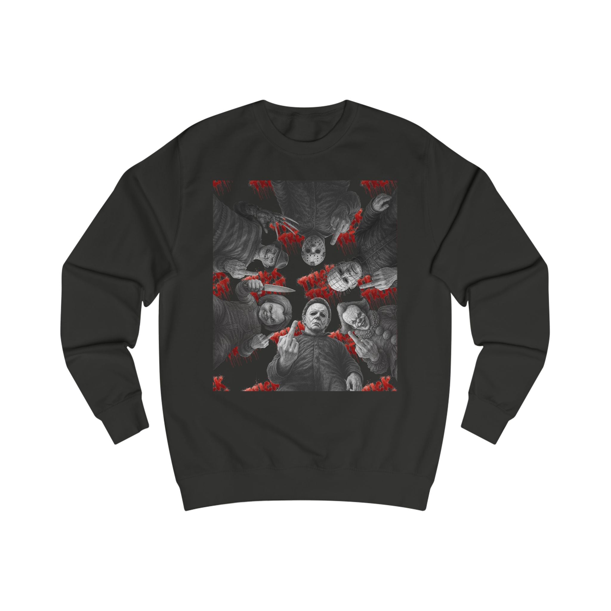 Retro Horror Trick or Treat Unisex Sweatshirt | Cozy Halloween Apparel, Perfect for Fall Celebrations, Gift for Ghost Lovers, Holiday Fashion