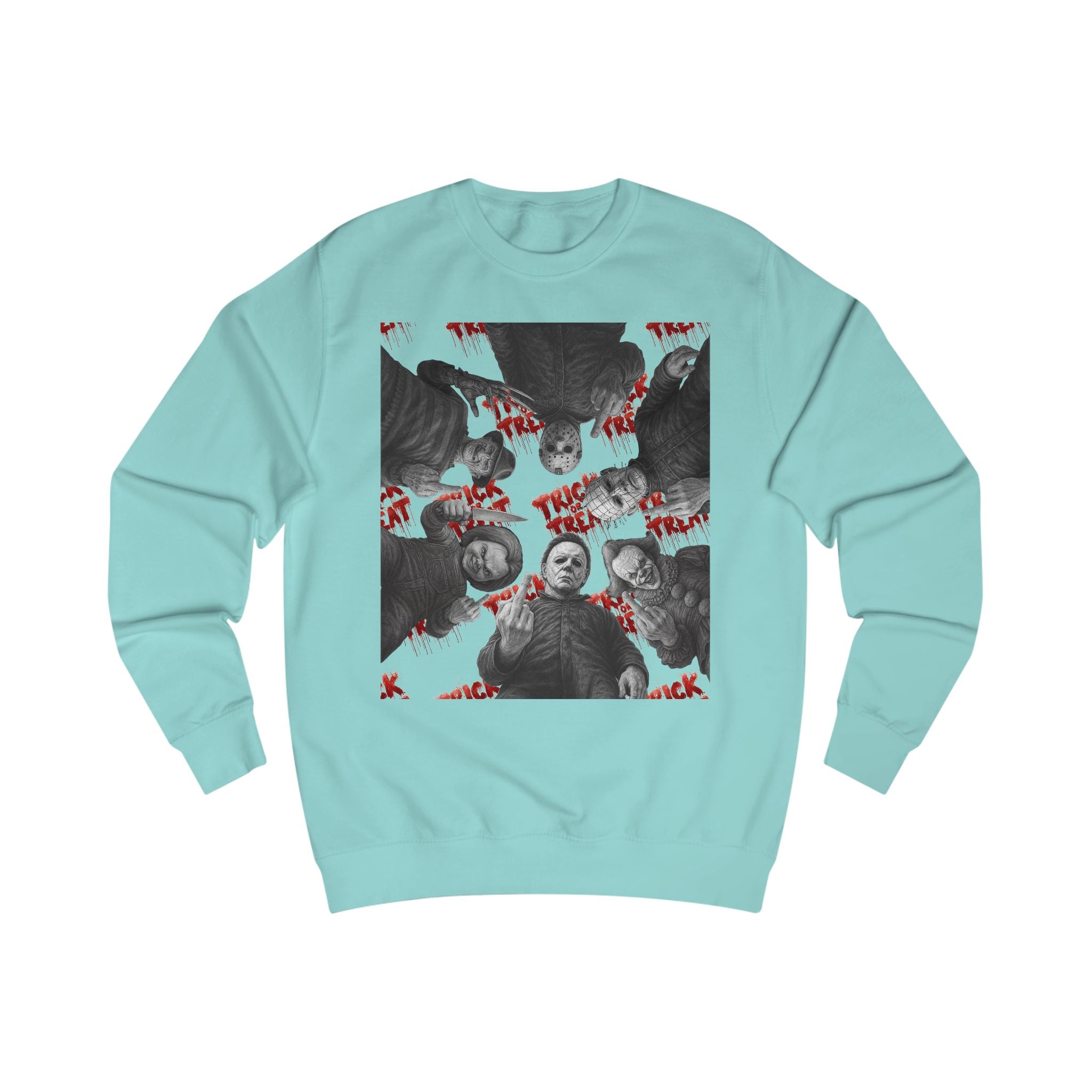Retro Horror Trick or Treat Unisex Sweatshirt | Cozy Halloween Apparel, Perfect for Fall Celebrations, Gift for Ghost Lovers, Holiday Fashion