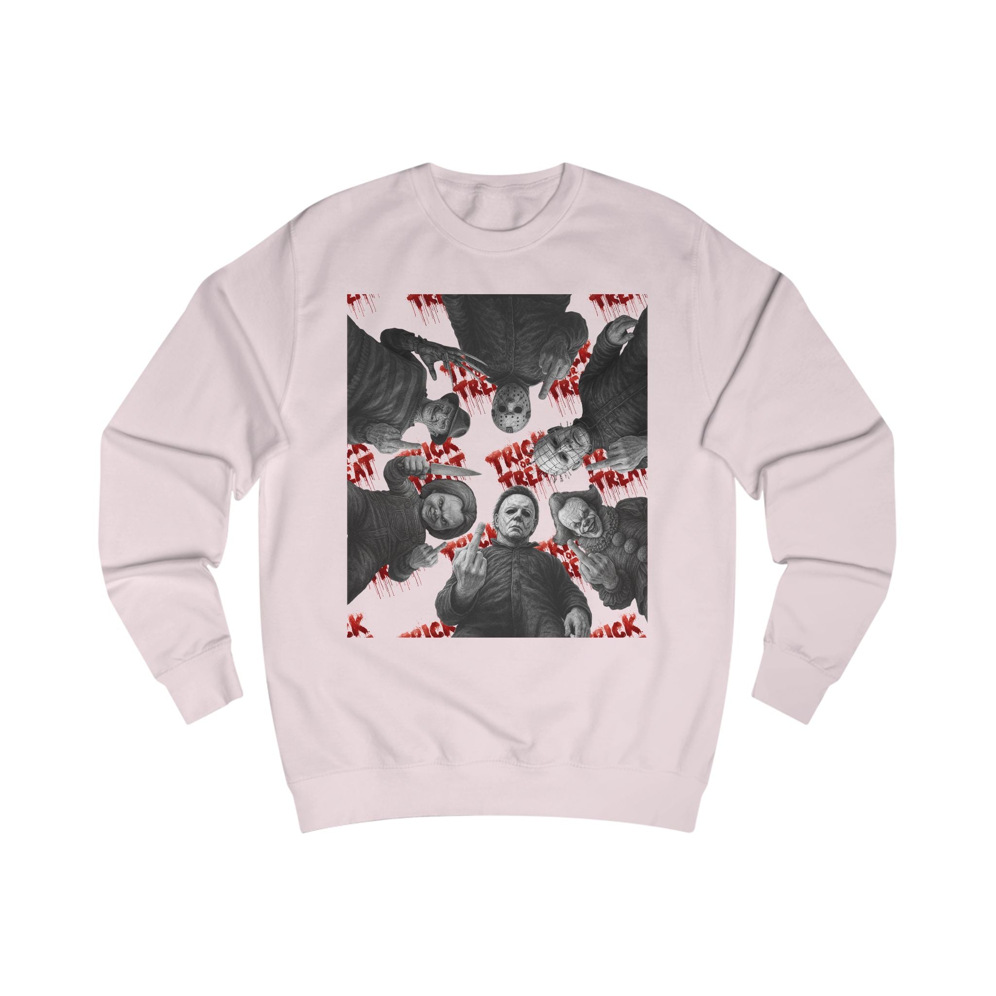 Retro Horror Trick or Treat Unisex Sweatshirt | Cozy Halloween Apparel, Perfect for Fall Celebrations, Gift for Ghost Lovers, Holiday Fashion