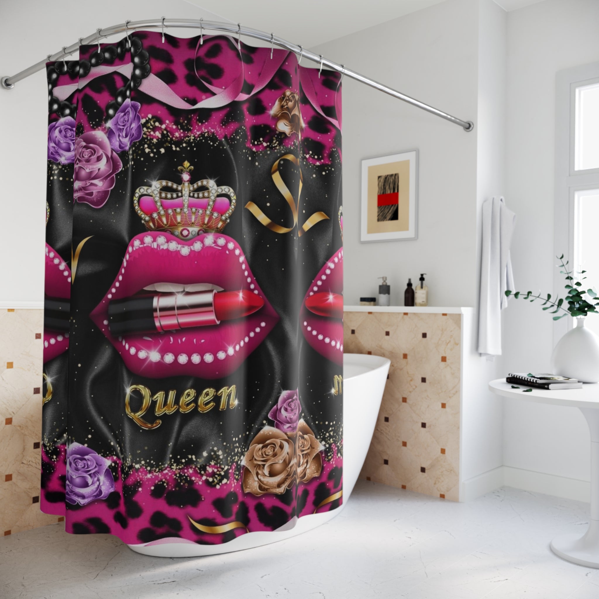 Shower Curtains - Queen Glam Pink Black Leopard Print