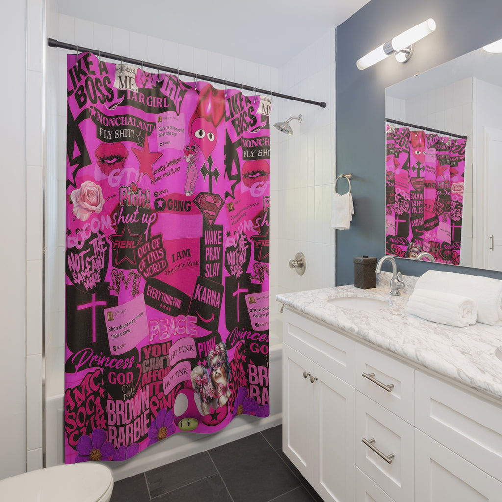 I Am That Girl in Pink Fashionista – Empowerment Collage Shower Curtain
