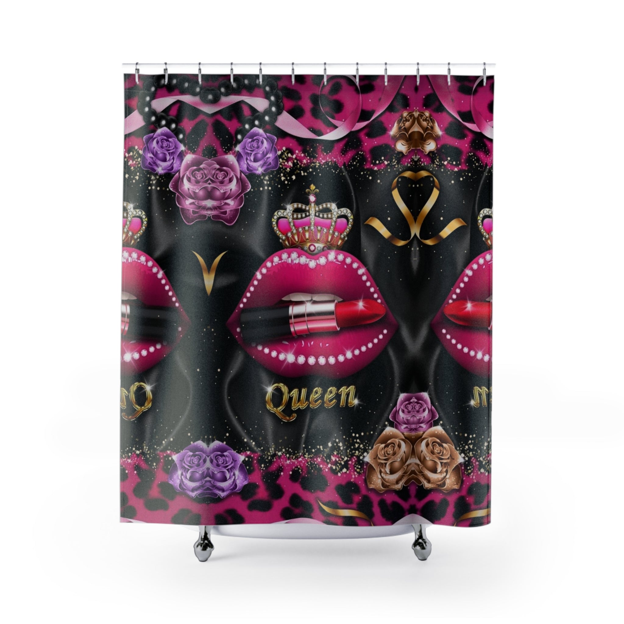 Shower Curtains - Queen Glam Pink Black Leopard Print