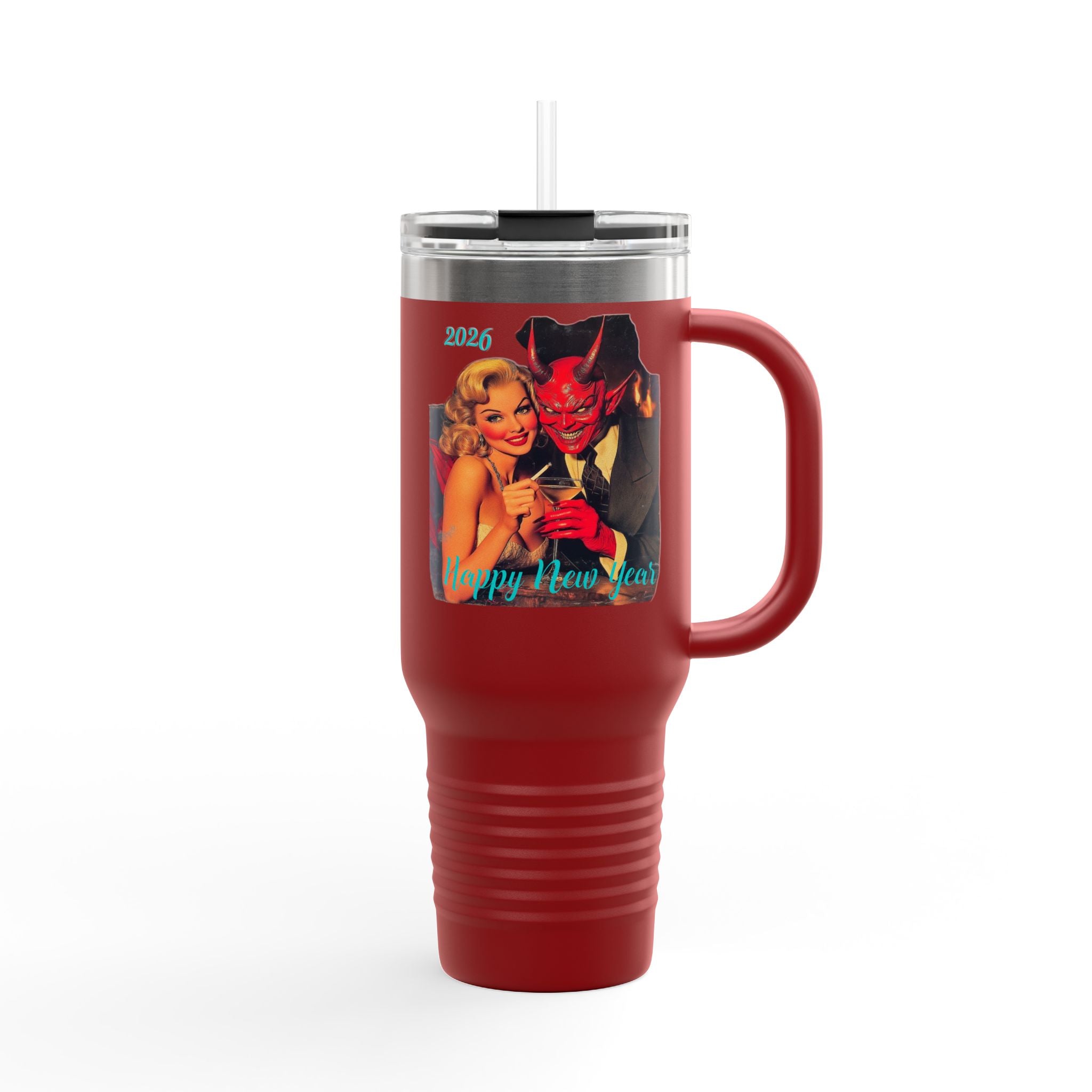 Travel Mug, Happy New Year 2026 Mr Evil, Insulated Tumbler, 40oz, Gift for Him, Gift for Her, Funny Coffee Cup, Unique Mug