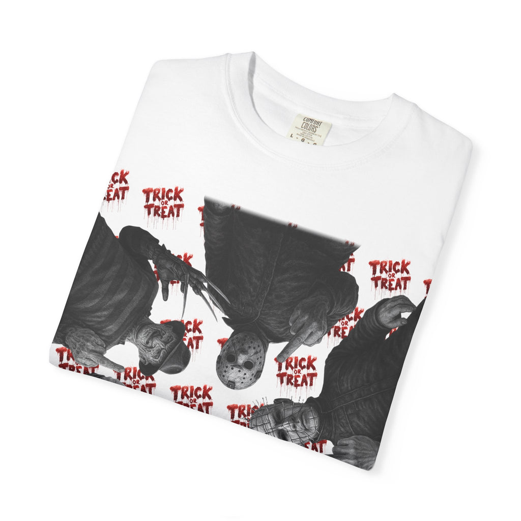 Horror Slashers Unisex T-shirt - Retro Michael Myers, Freddy, Jason, Chucky Middle Finger Design