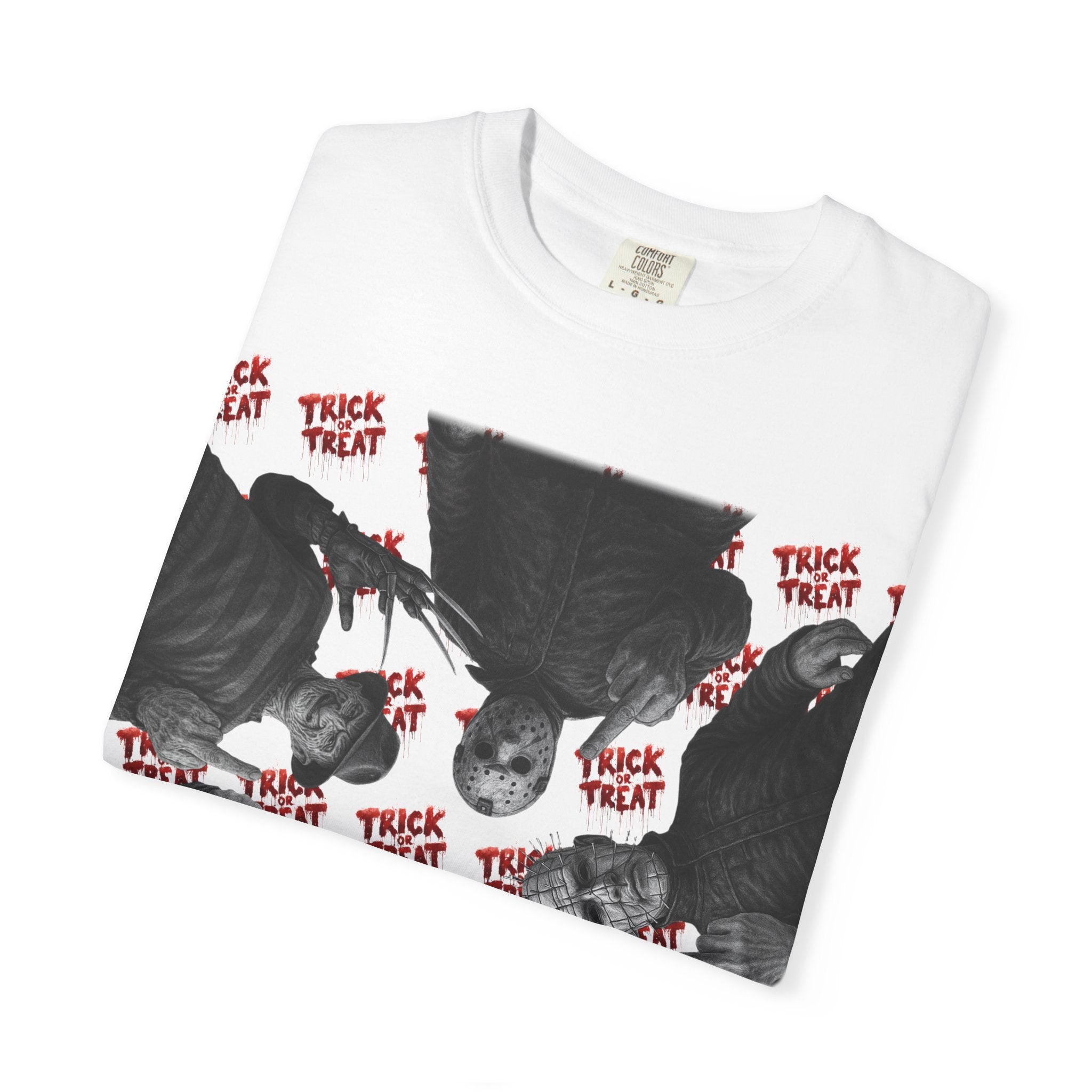 Horror Slashers Unisex T-shirt - Retro Michael Myers, Freddy, Jason, Chucky Middle Finger Design