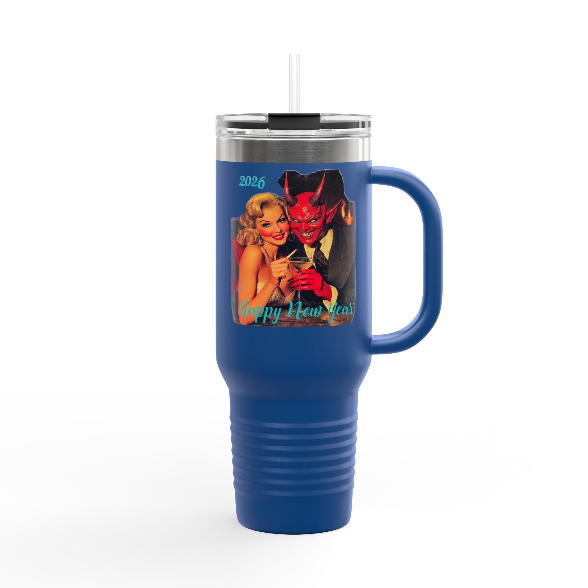 Travel Mug, Happy New Year 2026 Mr Evil, Insulated Tumbler, 40oz, Gift for Him, Gift for Her, Funny Coffee Cup, Unique Mug