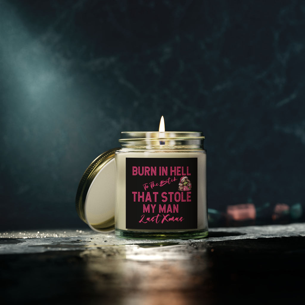 Revenge Scented Candles, Burn in Hell to the Bitch That stole My Man Last Xmas featuring Mrs Grinch, Natural Wax, Funny Candle, Revenge