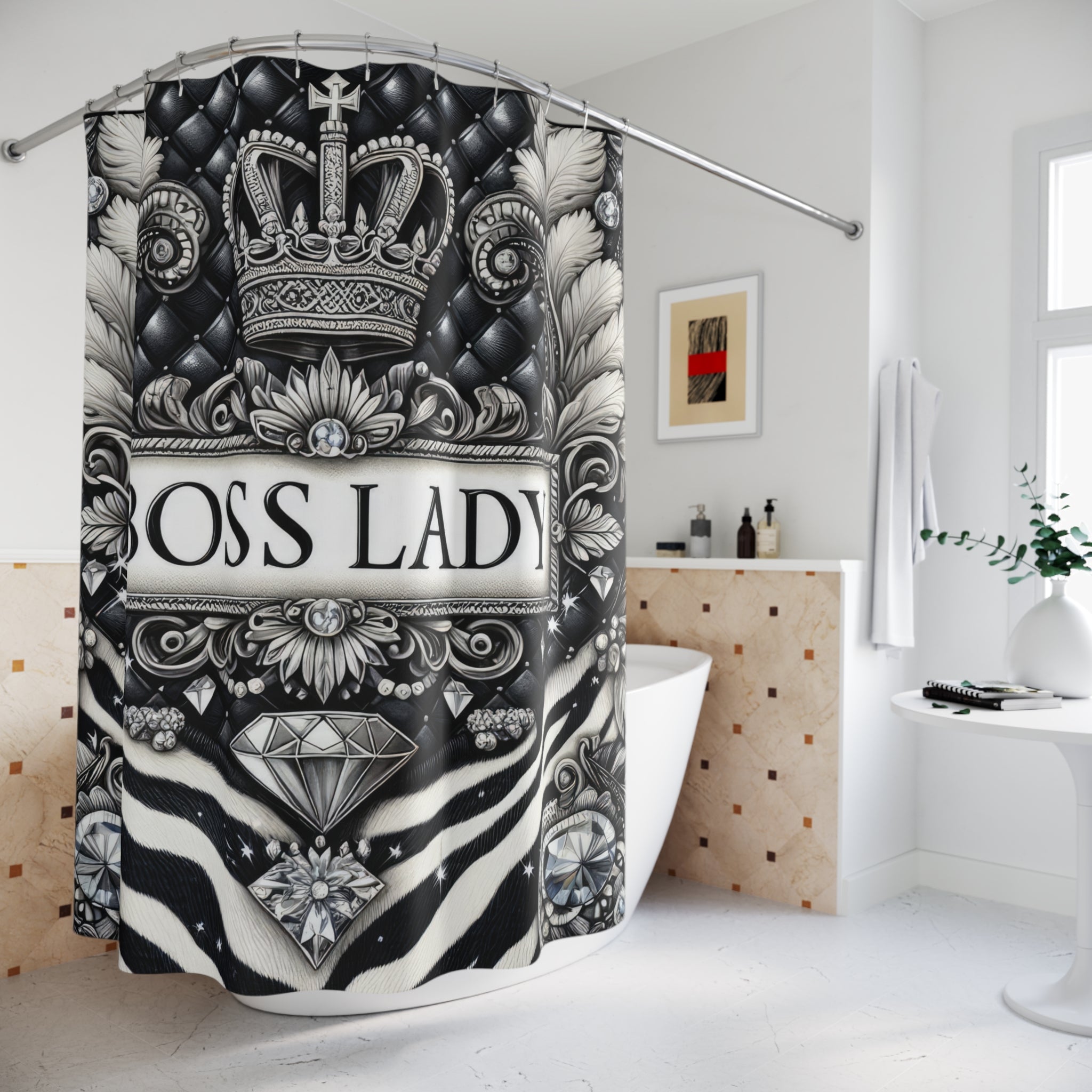 Shower Curtains Boss Lady Silver Embellished Black and Silver