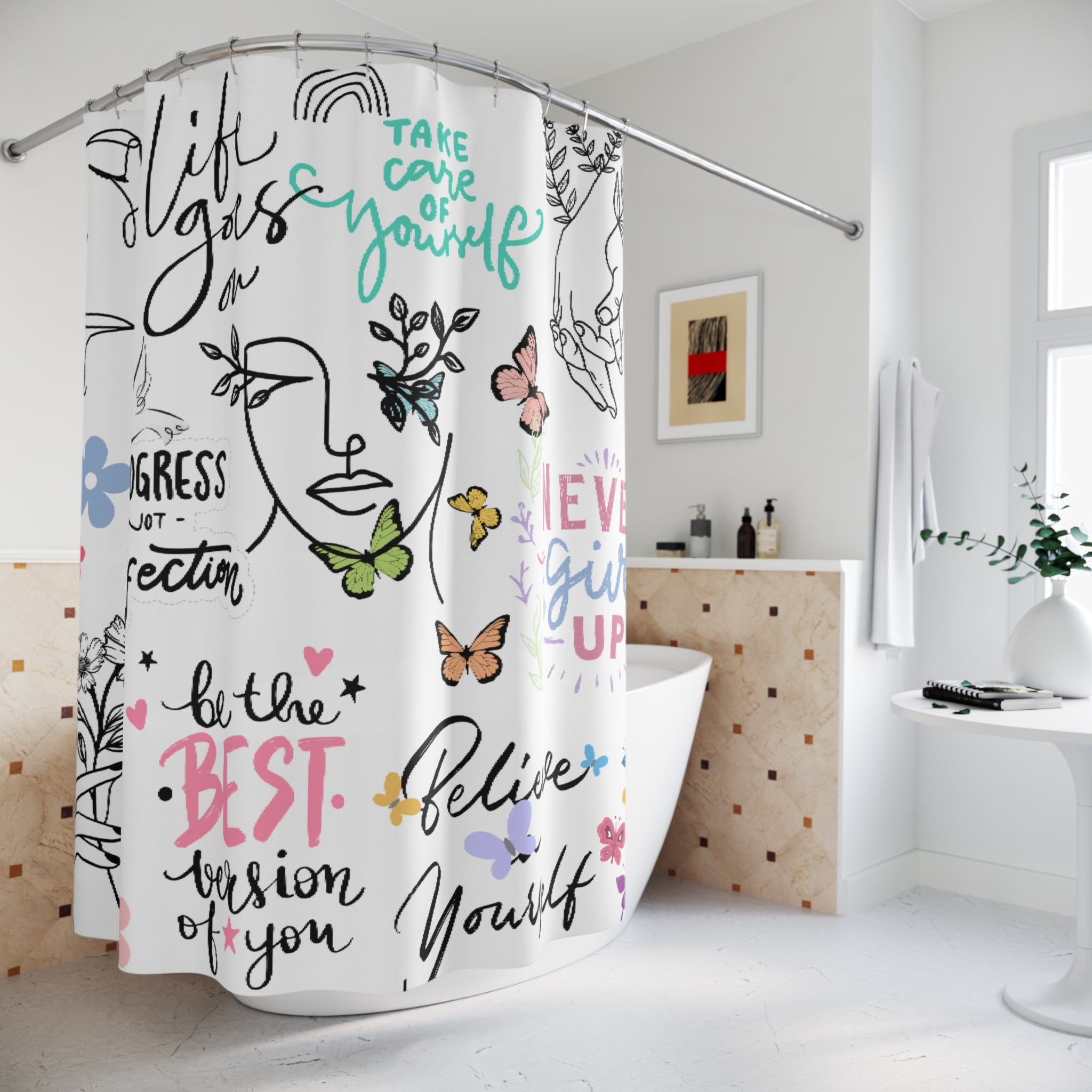Girls Empowerment Motivational Shower Curtain
