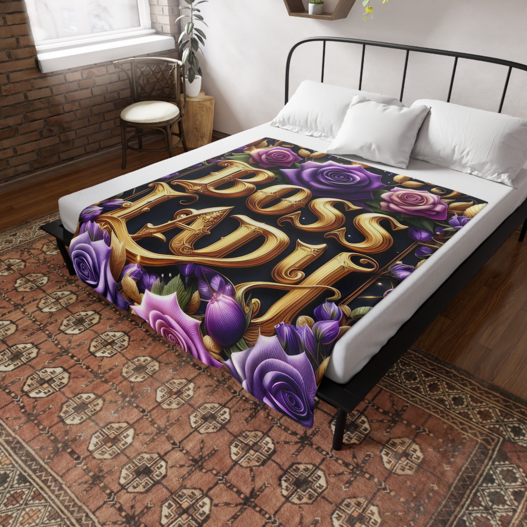 Boss Lady Plush Fleece Blanket, Cozy Throw Blanket, Flower Print Blanket, Gift for Her, Home Decor