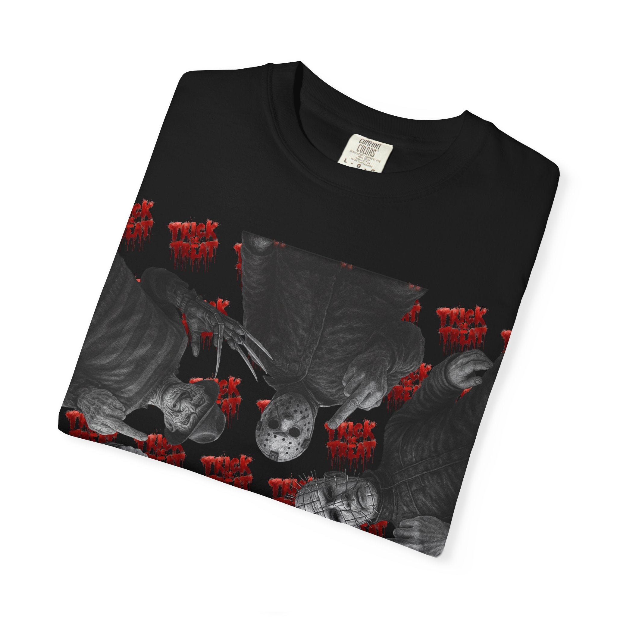 Horror Slashers Unisex T-shirt - Retro Michael Myers, Freddy, Jason, Chucky Middle Finger Design