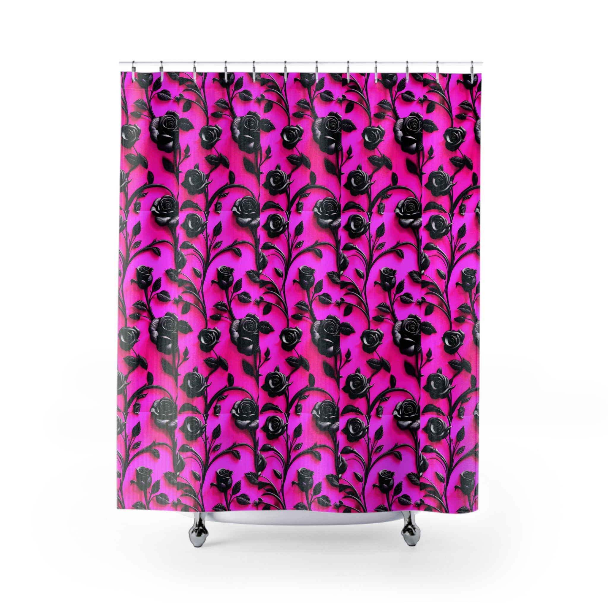 Goth Hot Pink Gen X Black Rose Glam Shower Curtains
