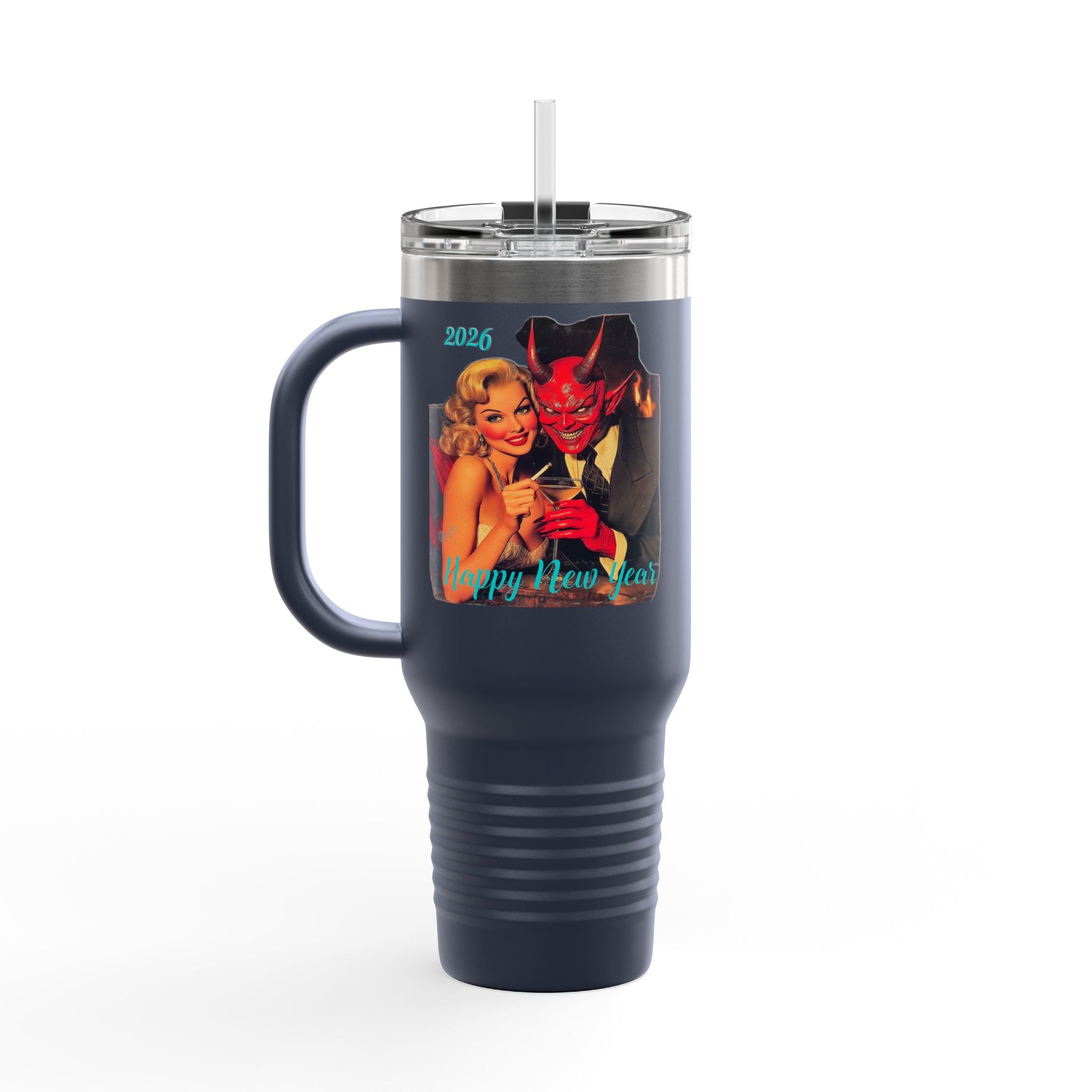 Travel Mug, Happy New Year 2026 Mr Evil, Insulated Tumbler, 40oz, Gift for Him, Gift for Her, Funny Coffee Cup, Unique Mug