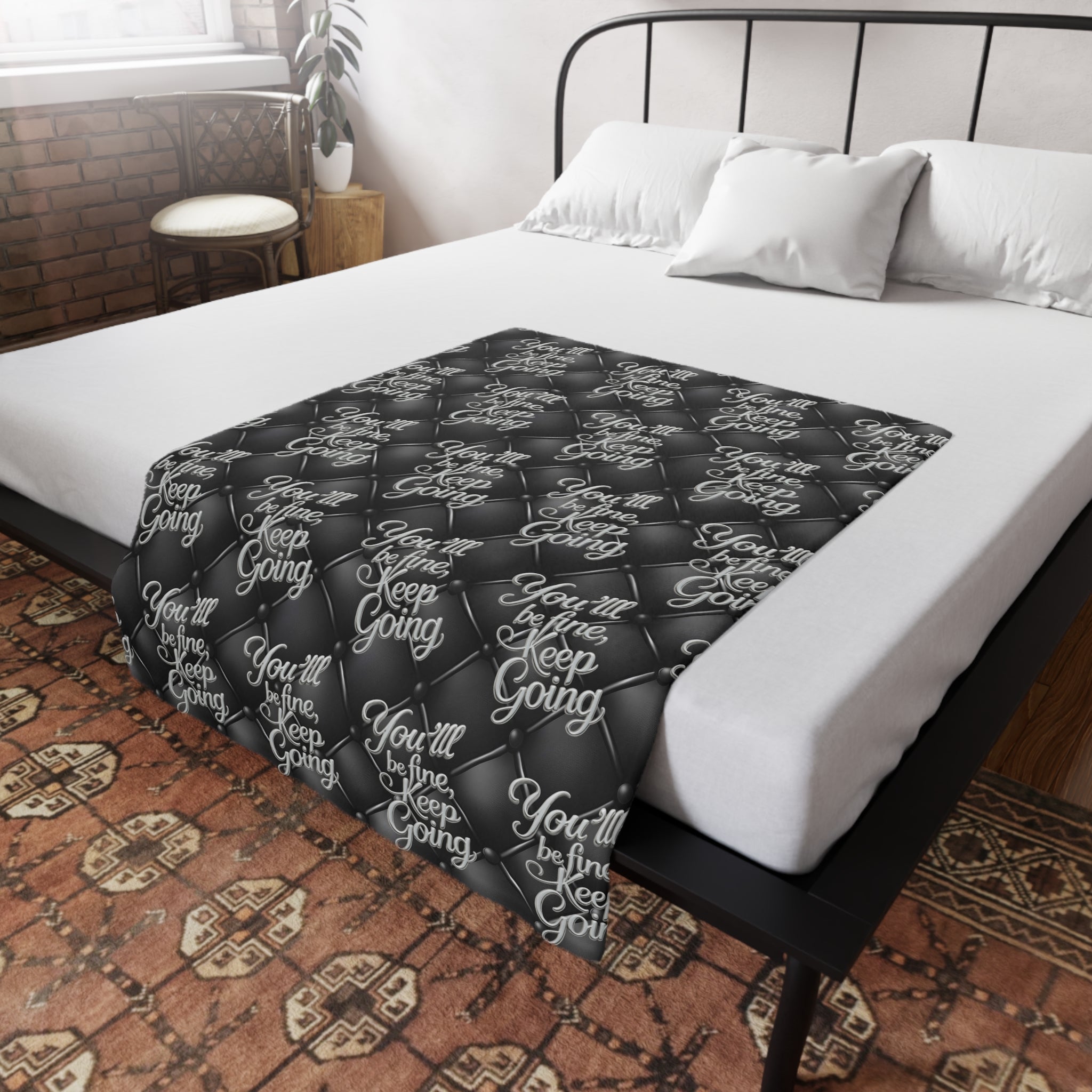 Plush Blanket You'll Be Fine Silver & Black
