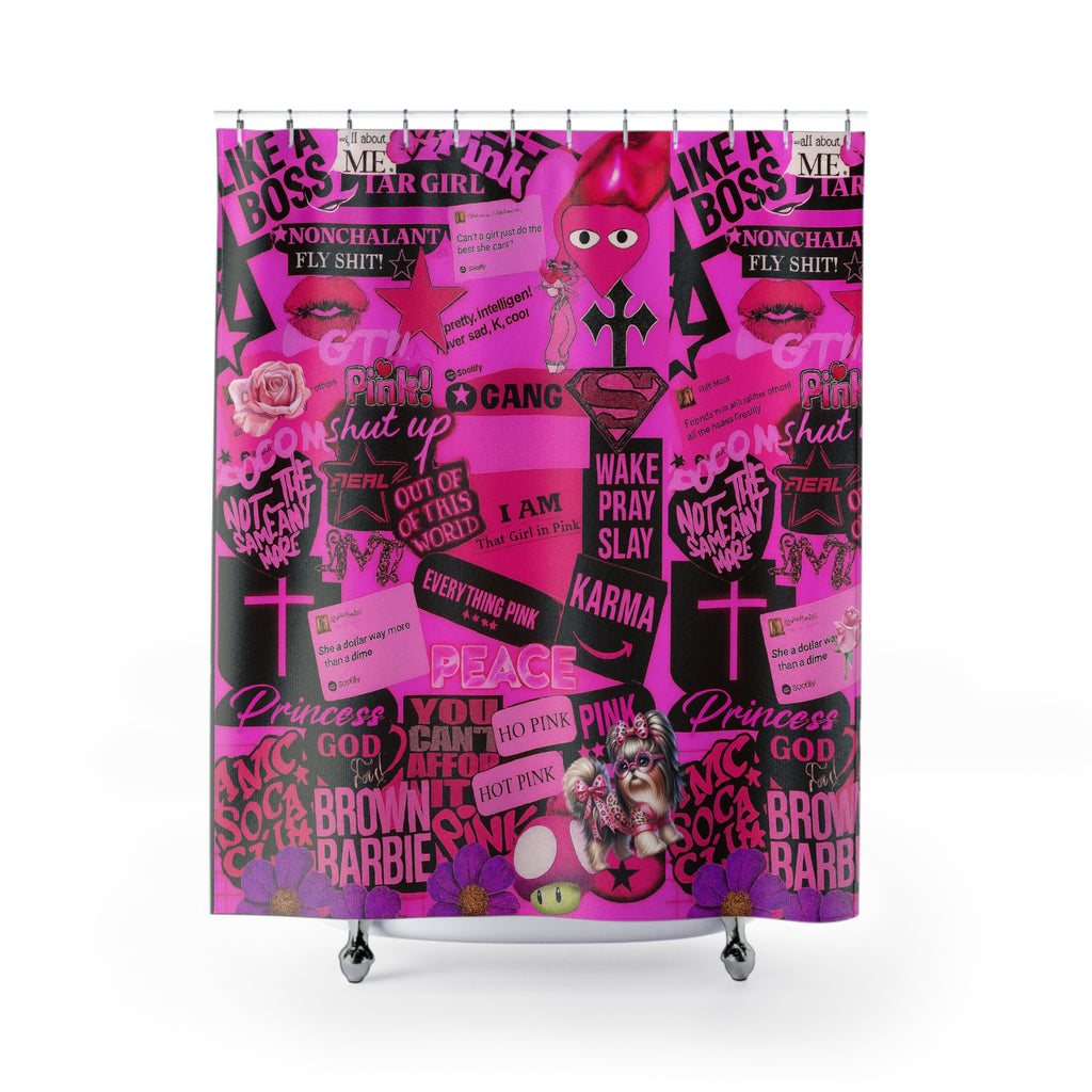 I Am That Girl in Pink Fashionista – Empowerment Collage Shower Curtain
