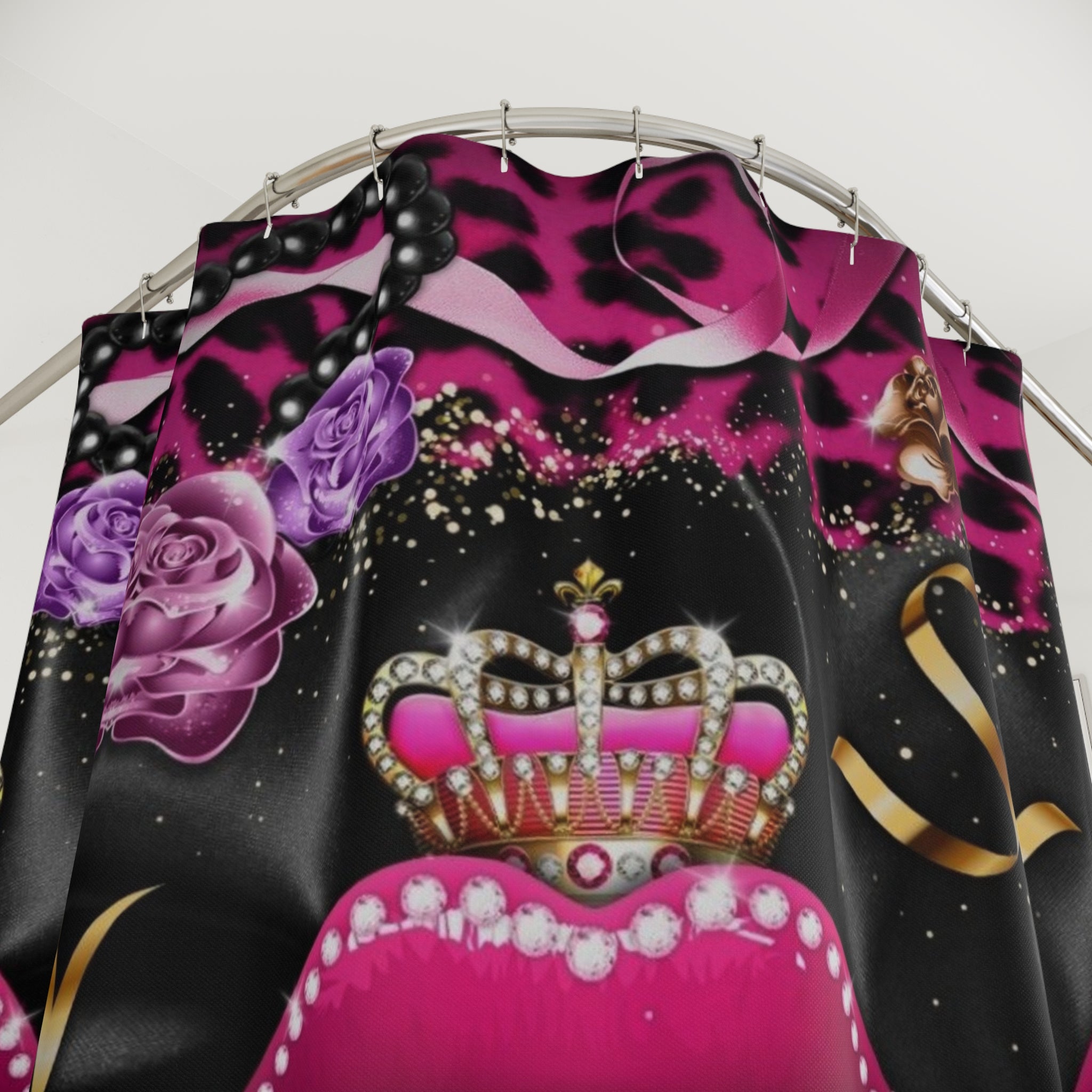 Shower Curtains - Queen Glam Pink Black Leopard Print