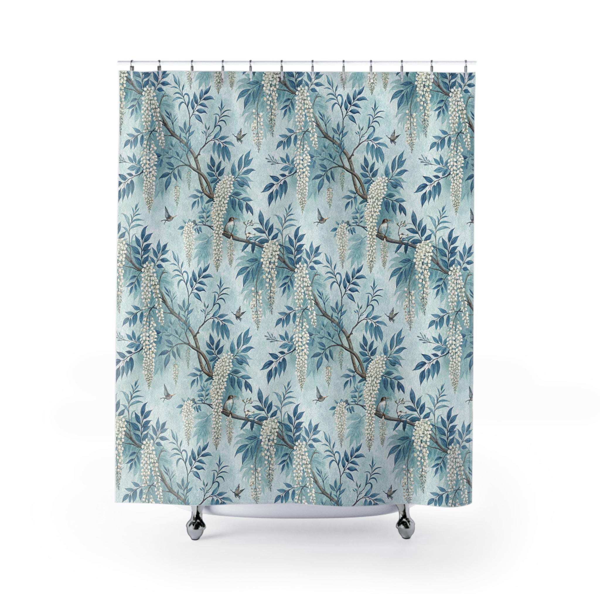 Floral Shower Curtains - Dreamy Light Blue Floral Design