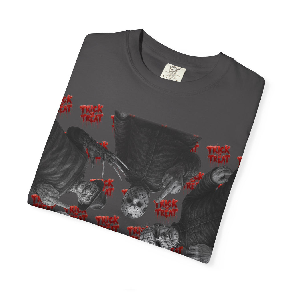 Horror Slashers Unisex T-shirt - Retro Michael Myers, Freddy, Jason, Chucky Middle Finger Design