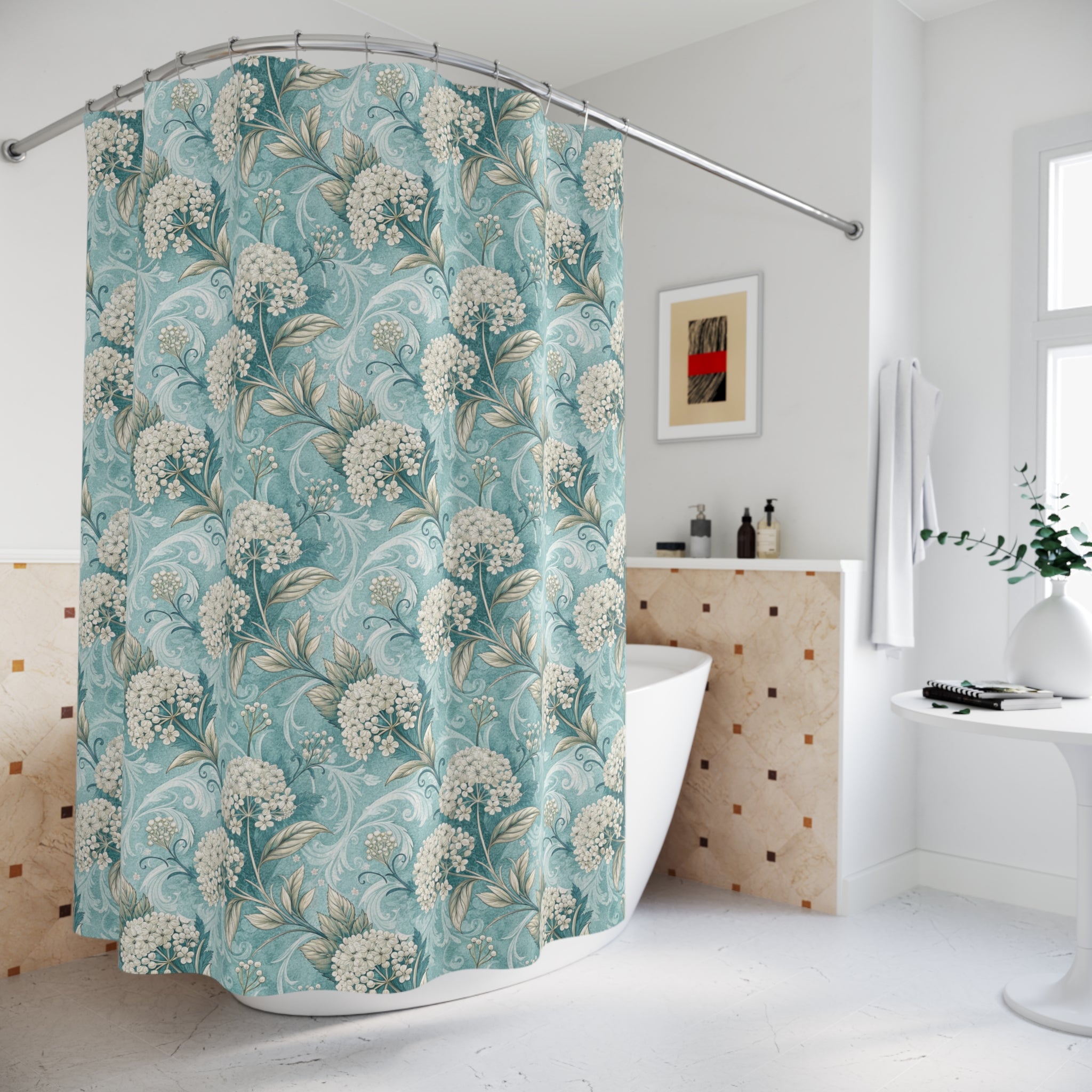 Teal Floral Pastels Shower Curtain
