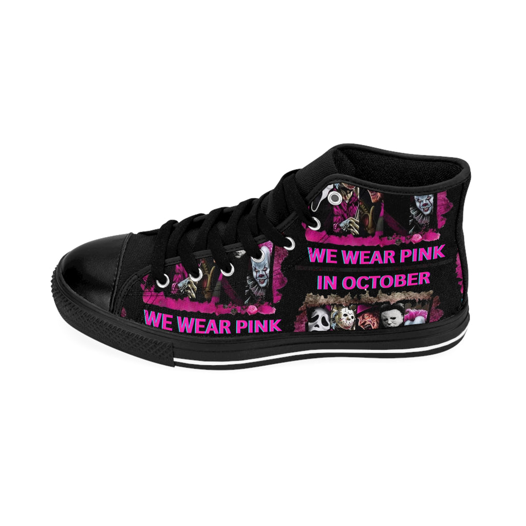 Horror Legends Pink October High Top Sneakers, Women's Classic Shoe, Converse Style, 80s 90s Movie Fans Gift, Halloween Fashion, Trendy