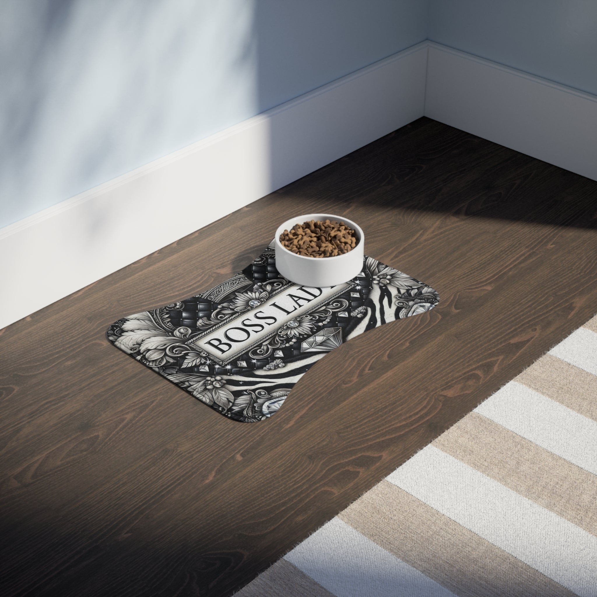 Boss Lady Stylish Pet Feeding Mats for Queens, Pet Accessories for Dog Lovers, Home Décor, Cat Feeding Tray, Boss Lady Dog Mat