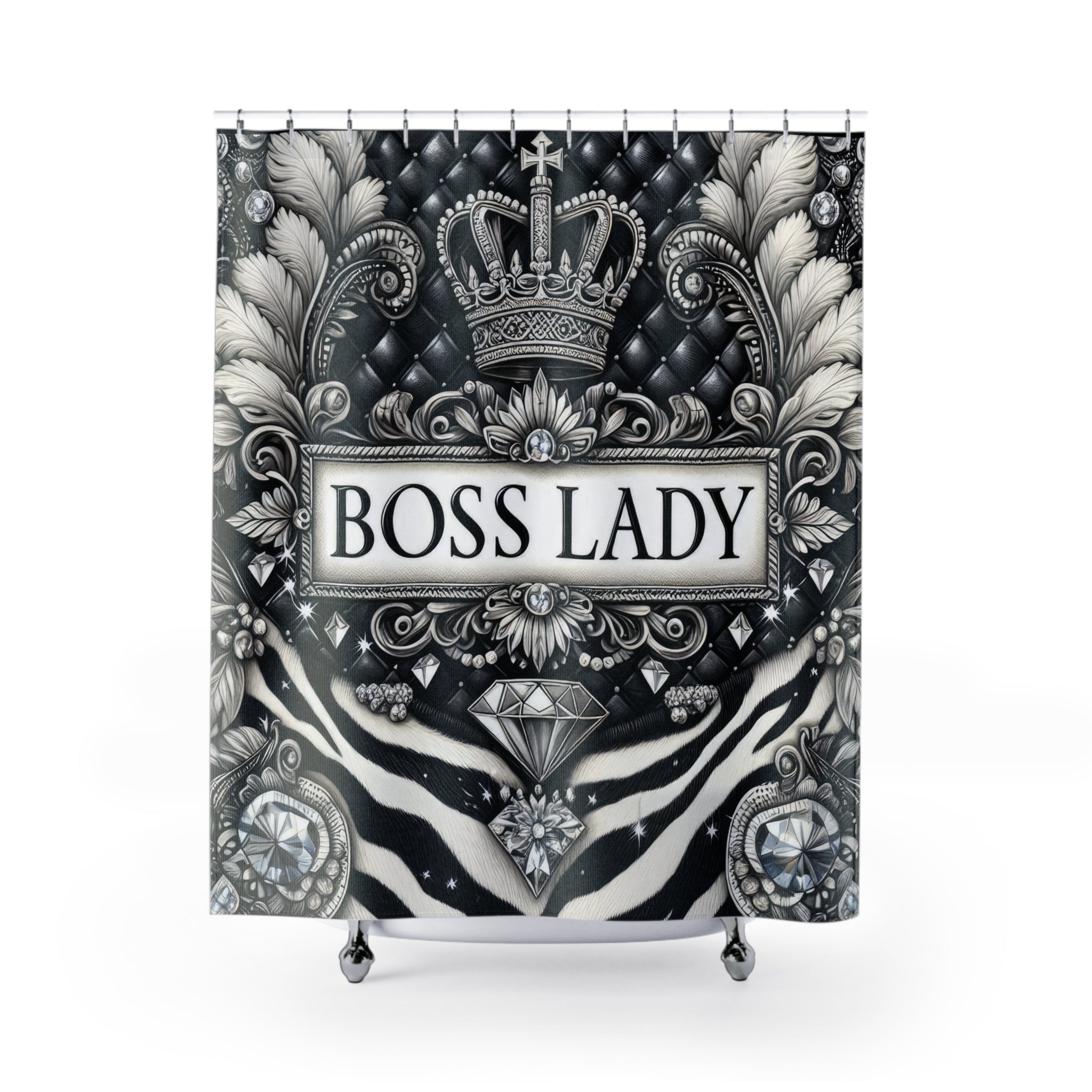 Shower Curtains Boss Lady Silver Embellished Black and Silver