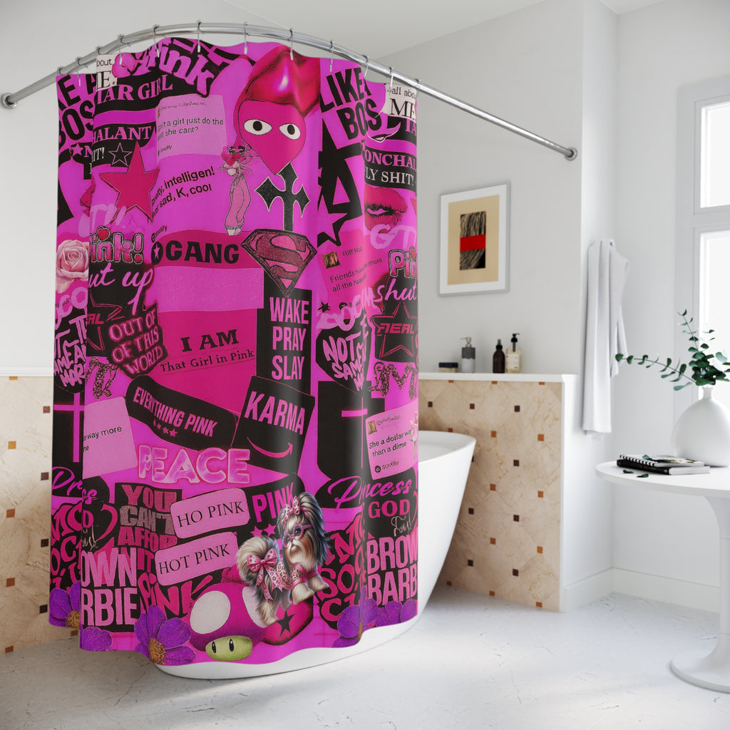 I Am That Girl in Pink Fashionista – Empowerment Collage Shower Curtain