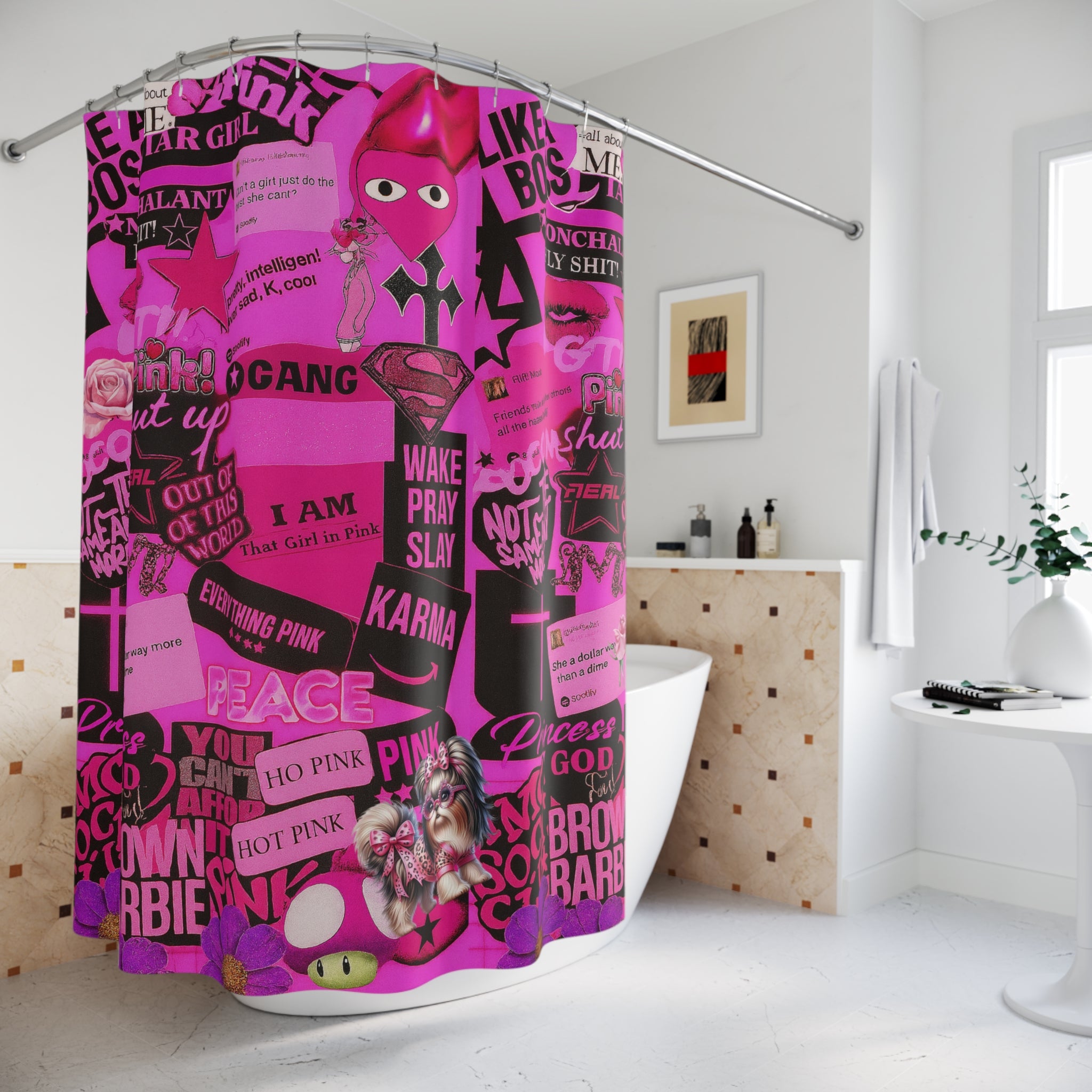 I Am That Girl in Pink Fashionista – Empowerment Collage Shower Curtain
