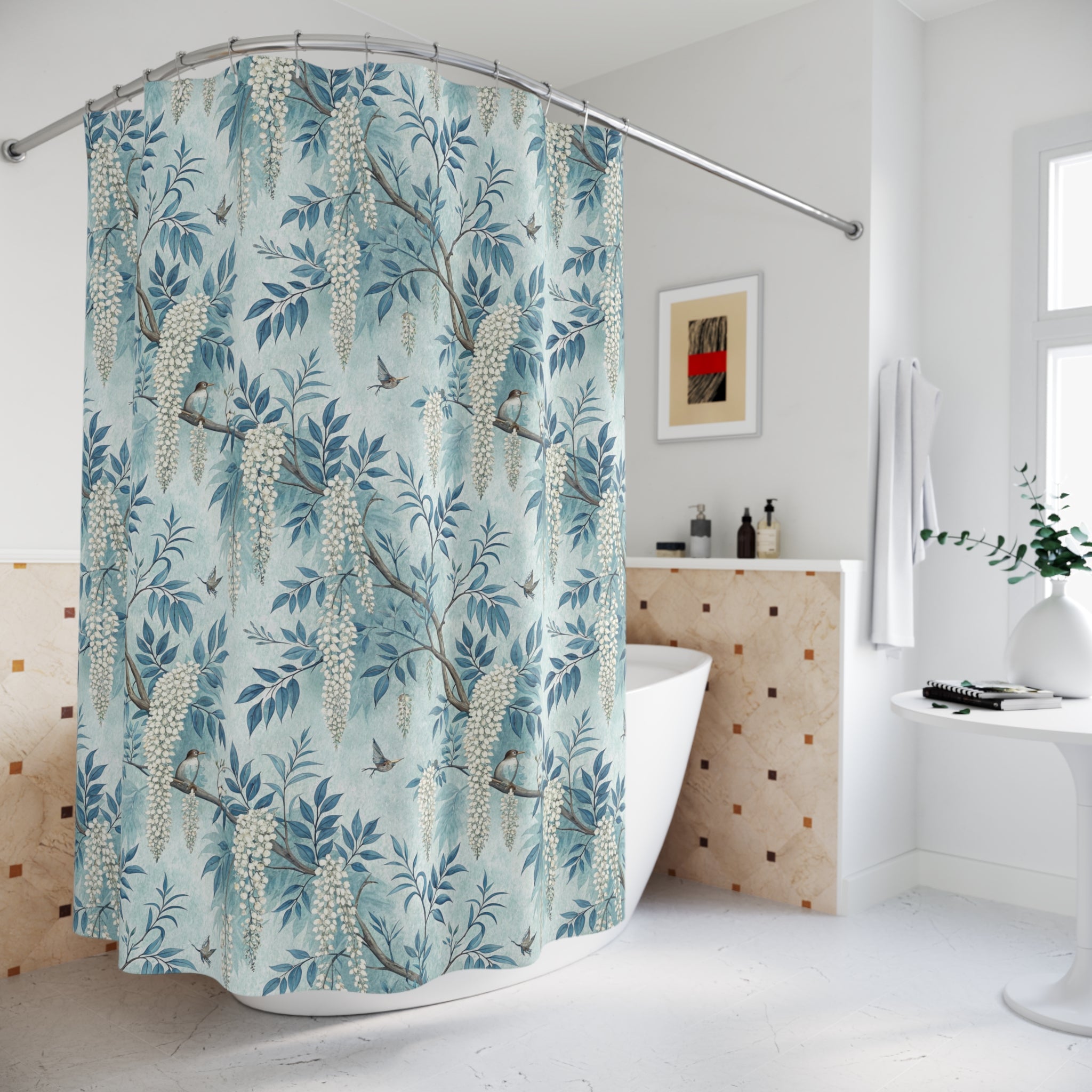 Floral Shower Curtains - Dreamy Light Blue Floral Design