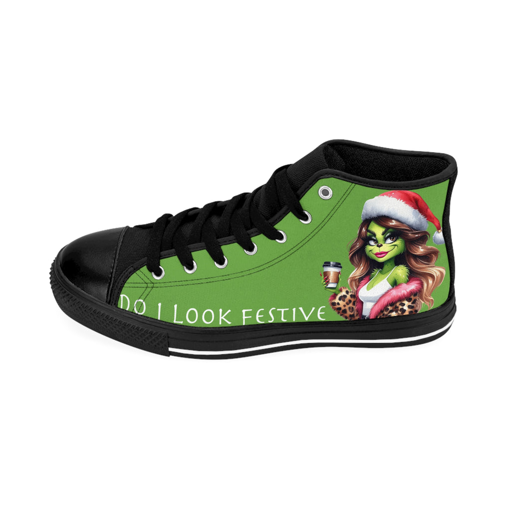 Do I Look Festive? Grinch Funny Women's Classic Sneakers, Sarcastic Shoes, You Aint Gettin Shit, Novelty Sneakers, Unique Women's Shoes