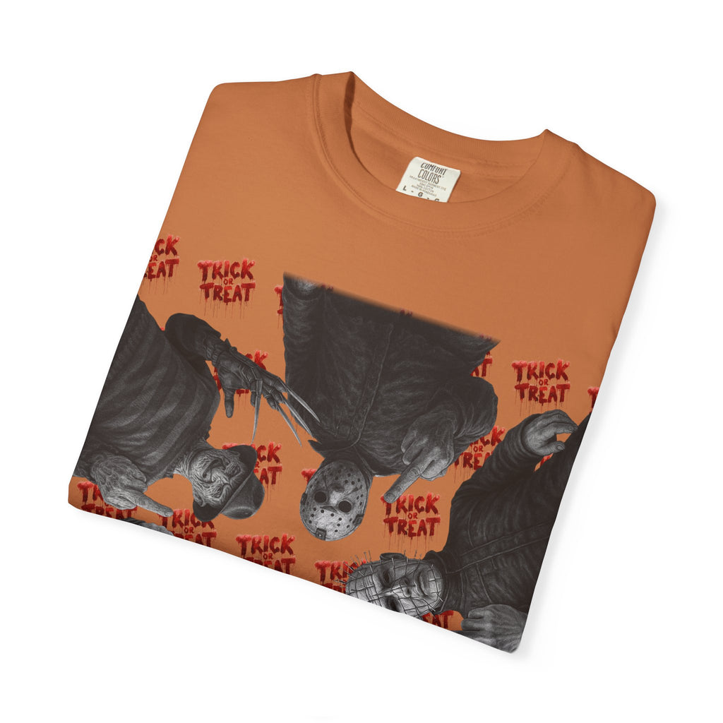 Horror Slashers Unisex T-shirt - Retro Michael Myers, Freddy, Jason, Chucky Middle Finger Design
