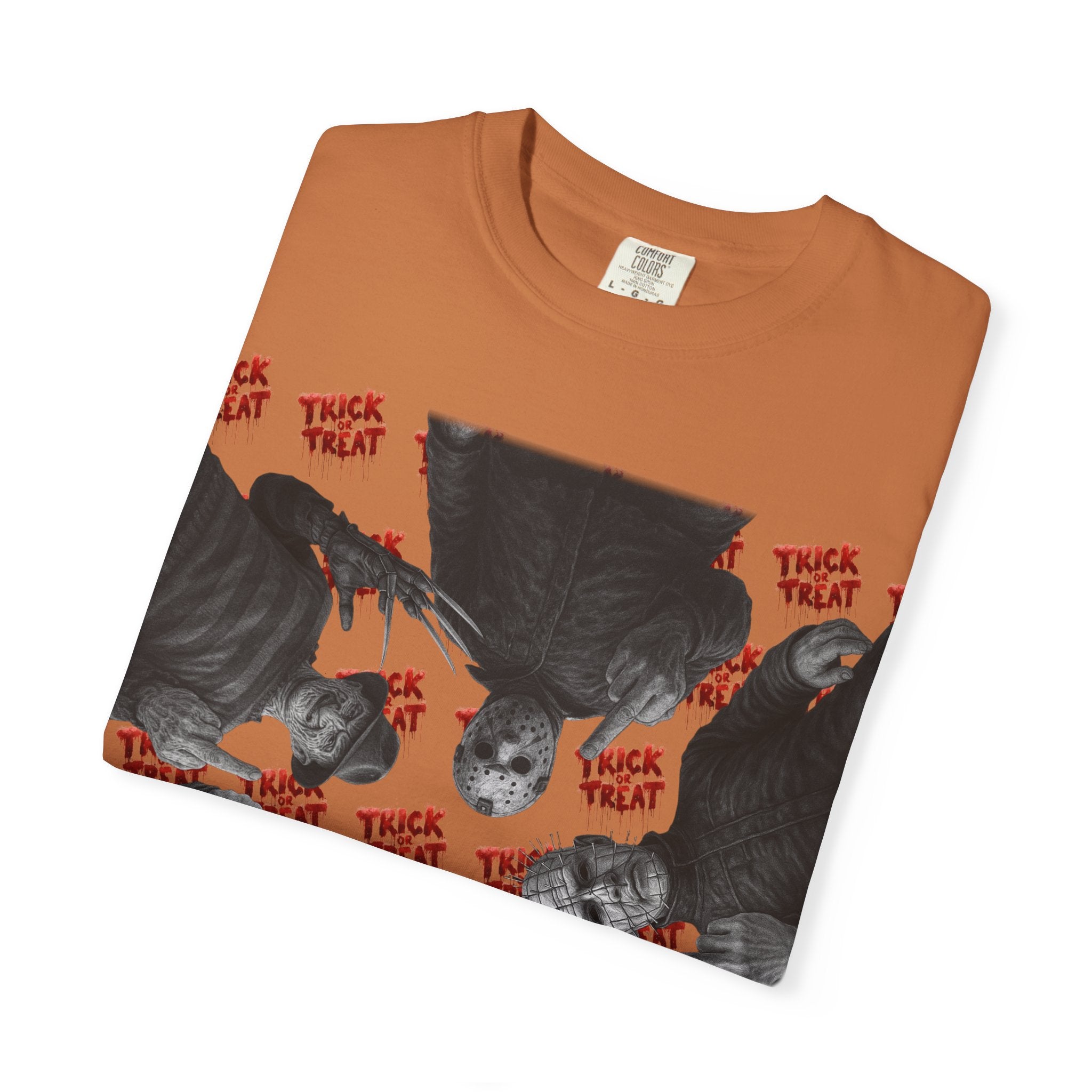 Horror Slashers Unisex T-shirt - Retro Michael Myers, Freddy, Jason, Chucky Middle Finger Design