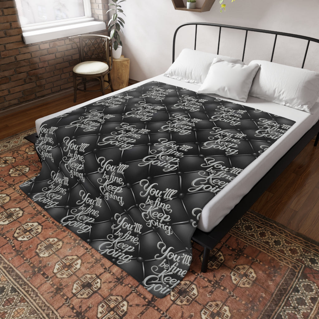 Plush Blanket You'll Be Fine Silver & Black