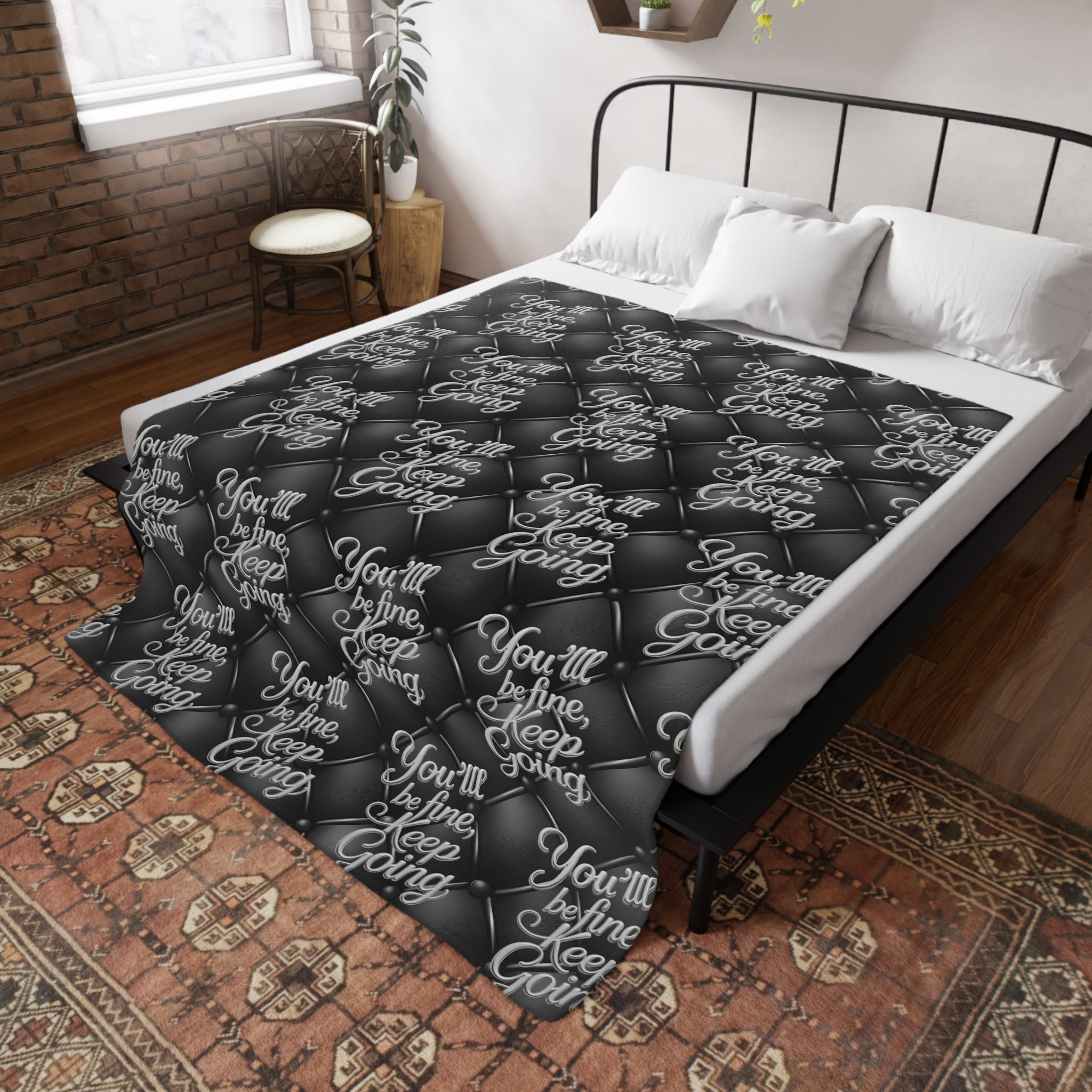 Plush Blanket You'll Be Fine Silver & Black