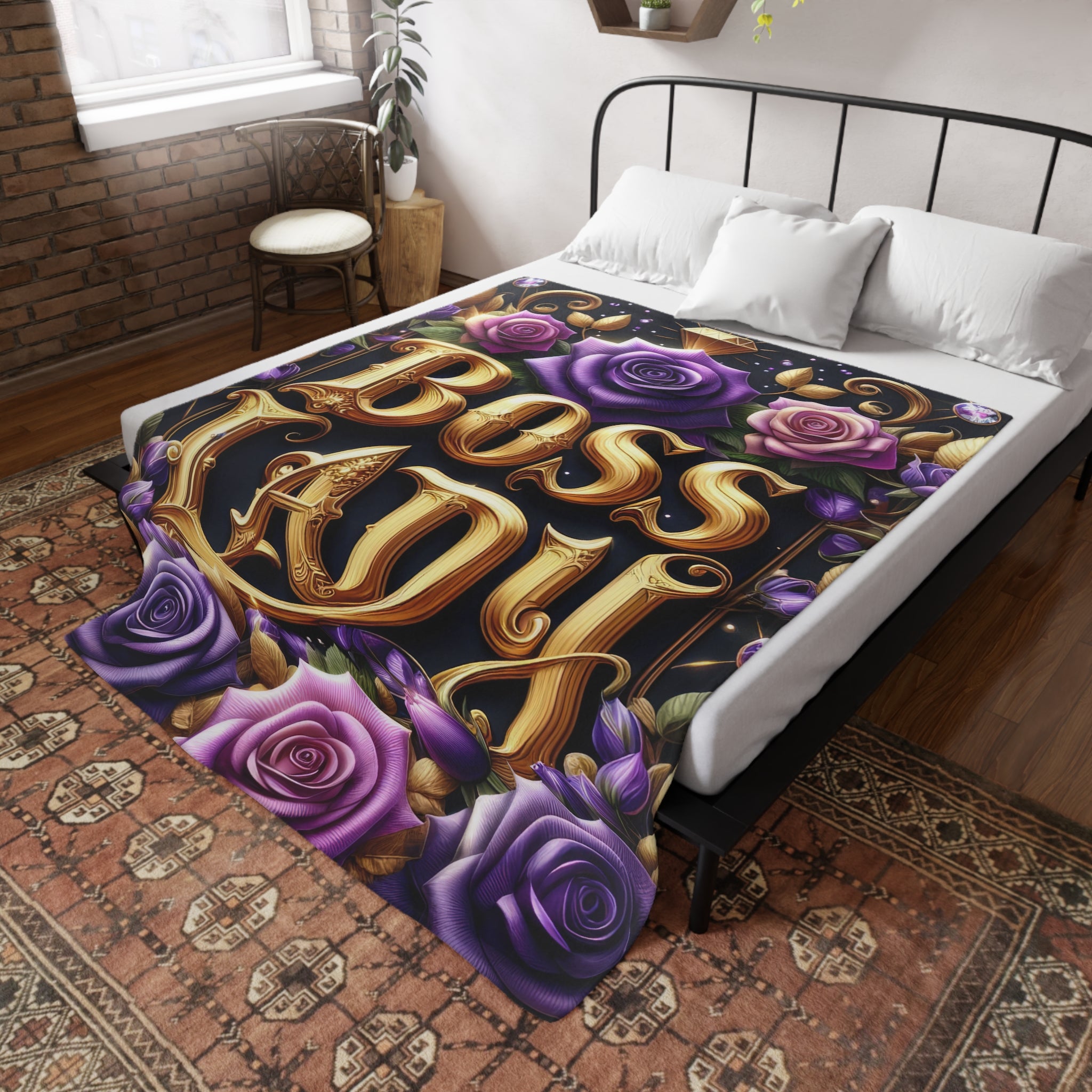 Boss Lady Plush Fleece Blanket, Cozy Throw Blanket, Flower Print Blanket, Gift for Her, Home Decor