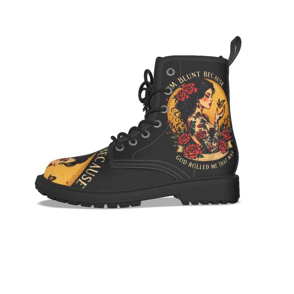 I'm Blunt God Rolled me That Way Women's Martin Short Boots With Black Bottom
