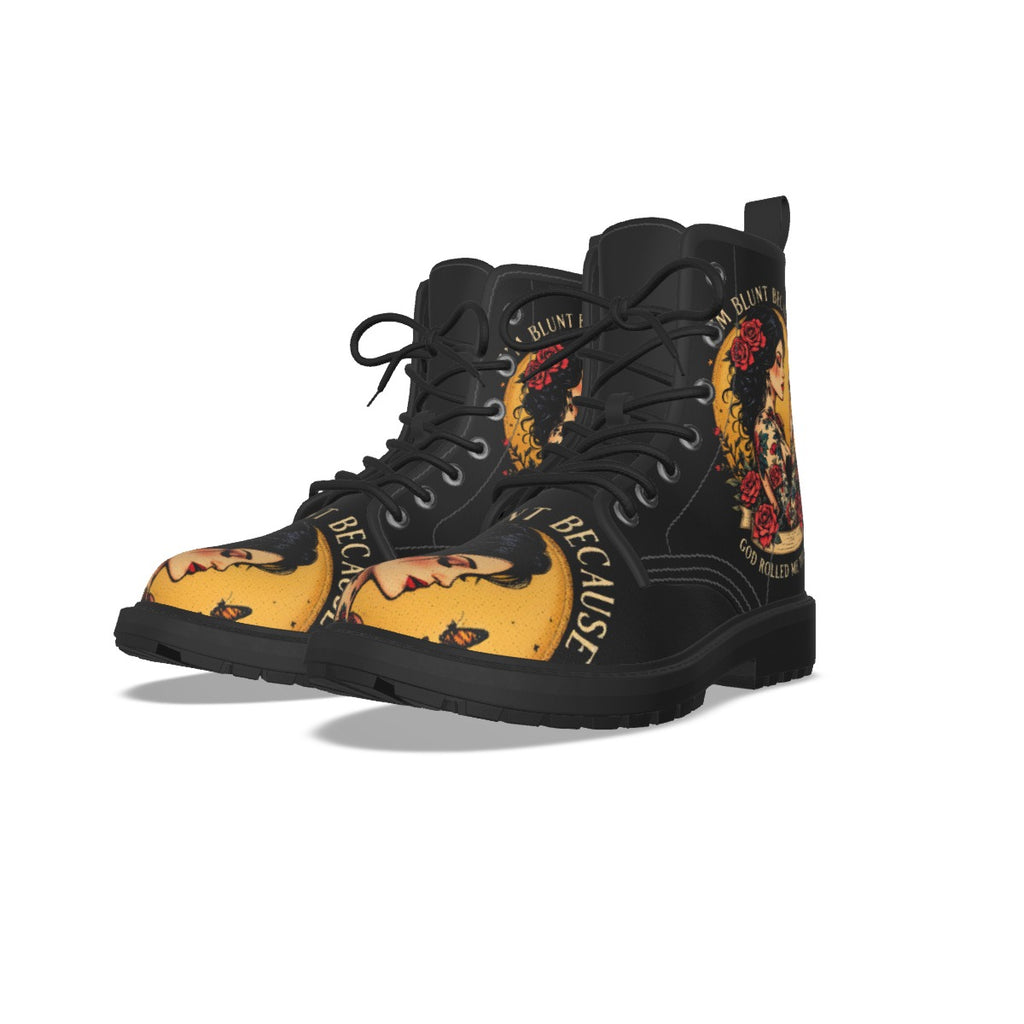 I'm Blunt God Rolled me That Way Women's Martin Short Boots With Black Bottom