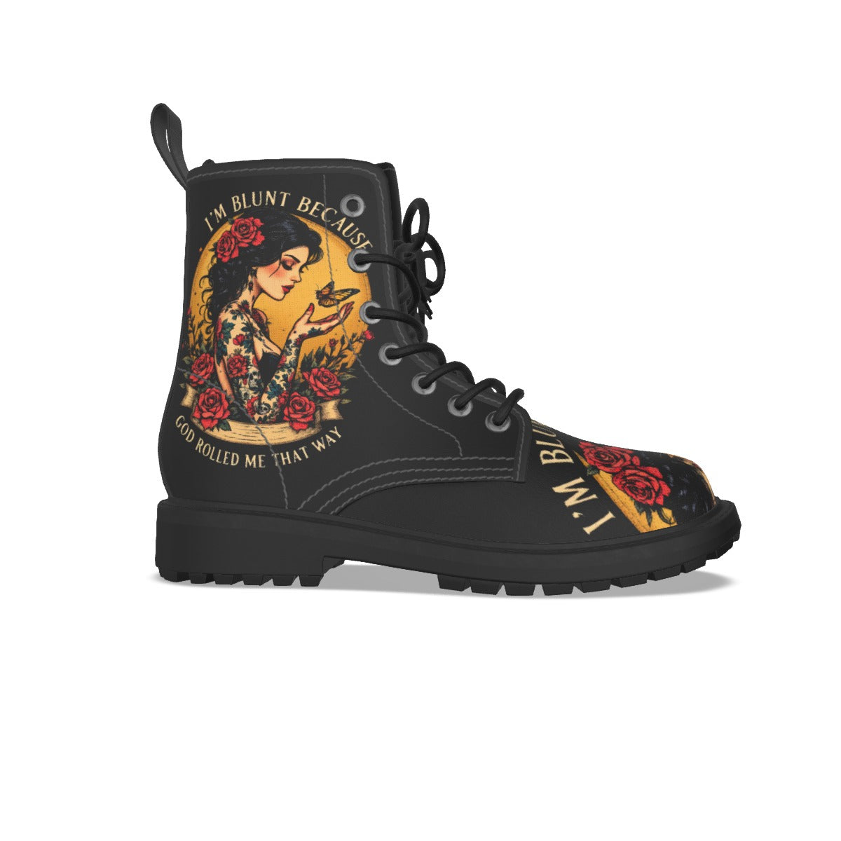 I'm Blunt God Rolled me That Way Women's Martin Short Boots With Black Bottom