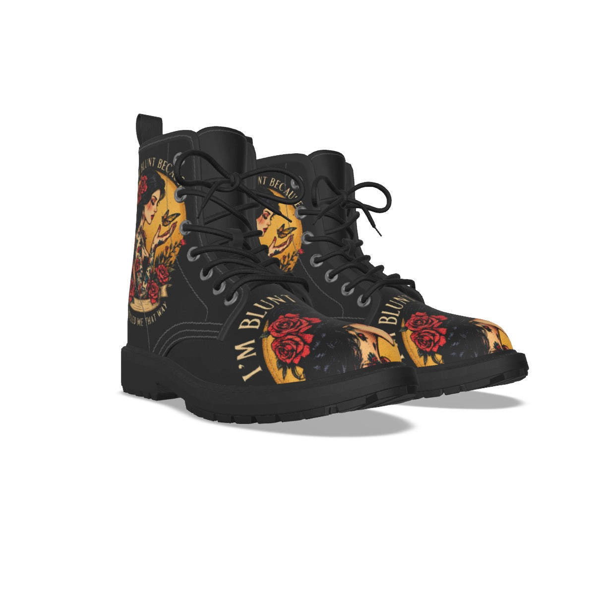 I'm Blunt God Rolled me That Way Women's Martin Short Boots With Black Bottom