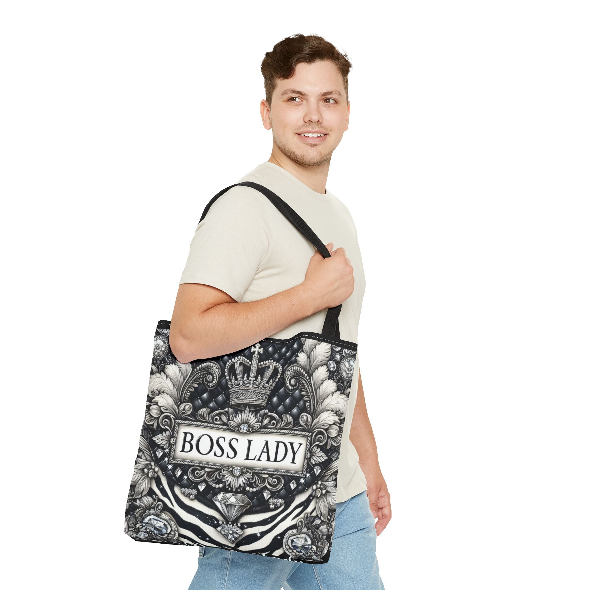 Boss Lady Inspirational Tote Bag, Motivational Gift for Women, Reusable Shopping Bag, Travel Accessory, Gym Bag, Self-Care Reminder