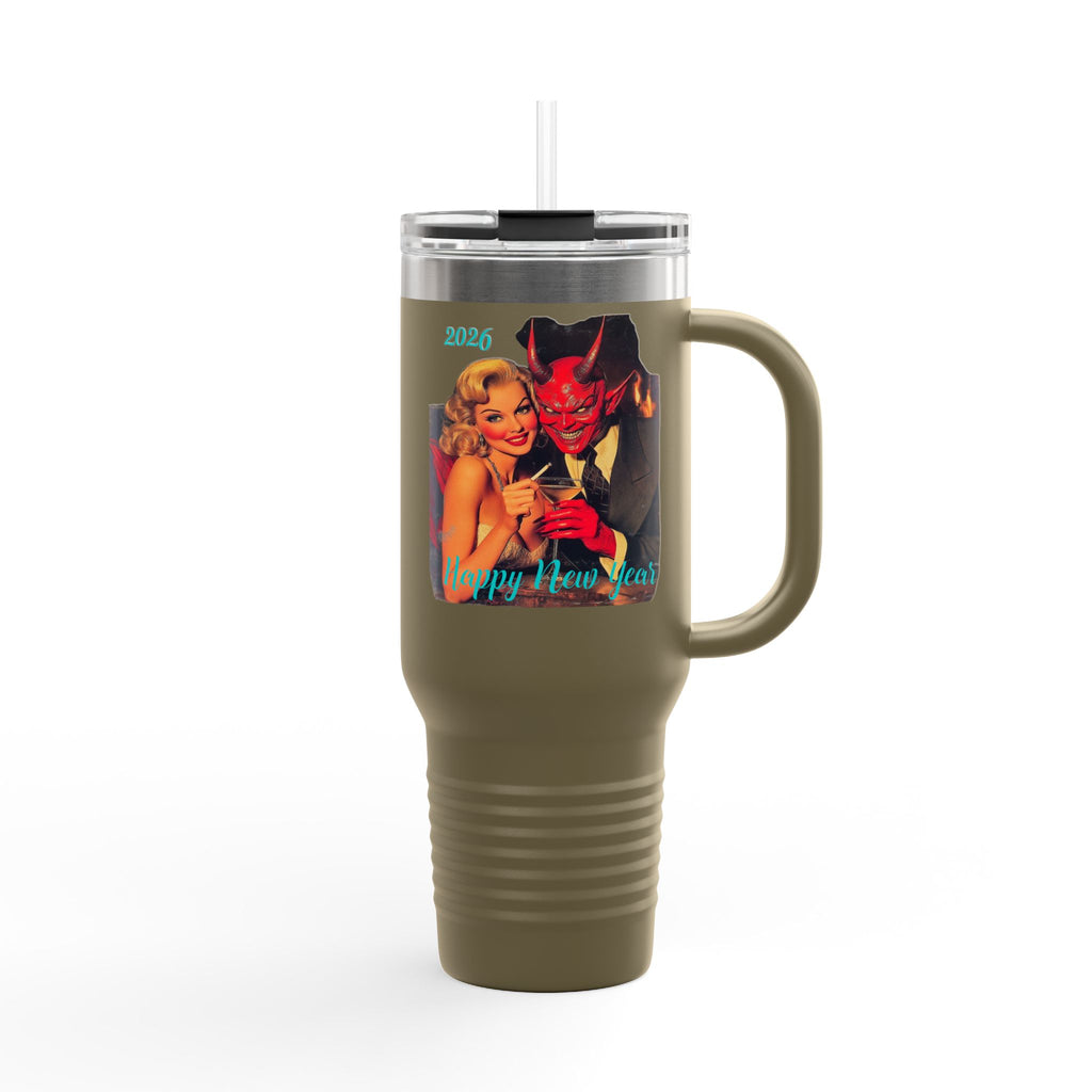 Travel Mug, Happy New Year 2026 Mr Evil, Insulated Tumbler, 40oz, Gift for Him, Gift for Her, Funny Coffee Cup, Unique Mug