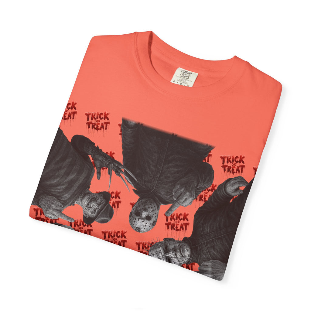 Horror Slashers Unisex T-shirt - Retro Michael Myers, Freddy, Jason, Chucky Middle Finger Design