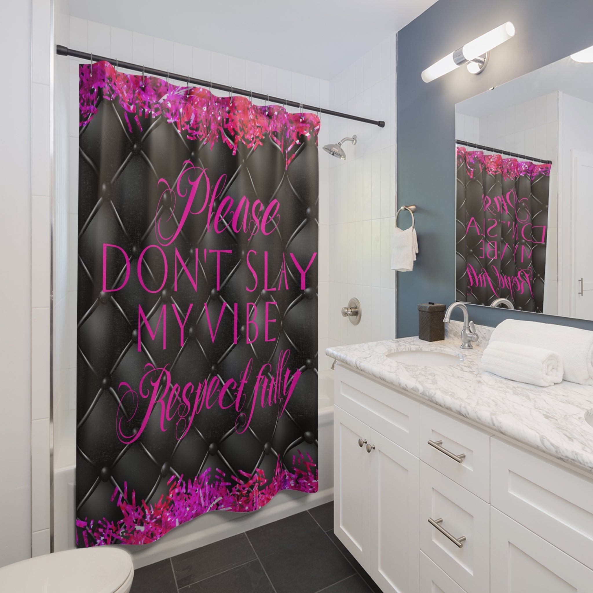 Please Don't Slay My Vibe in Black and Pink Gen X and GenZ SHower Curtain